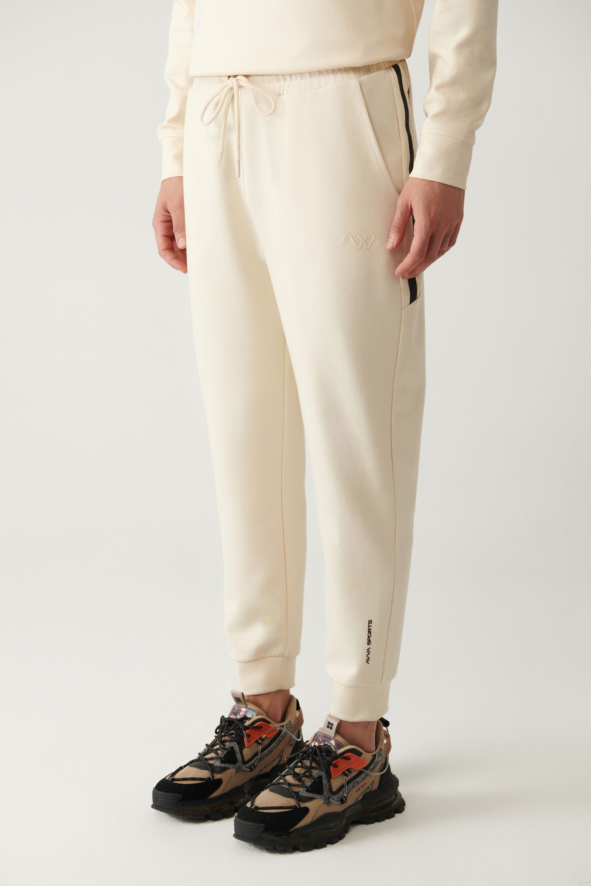 Men's Beige Interlok Waist Laccked Cotton Tracksuit Six A41y3408