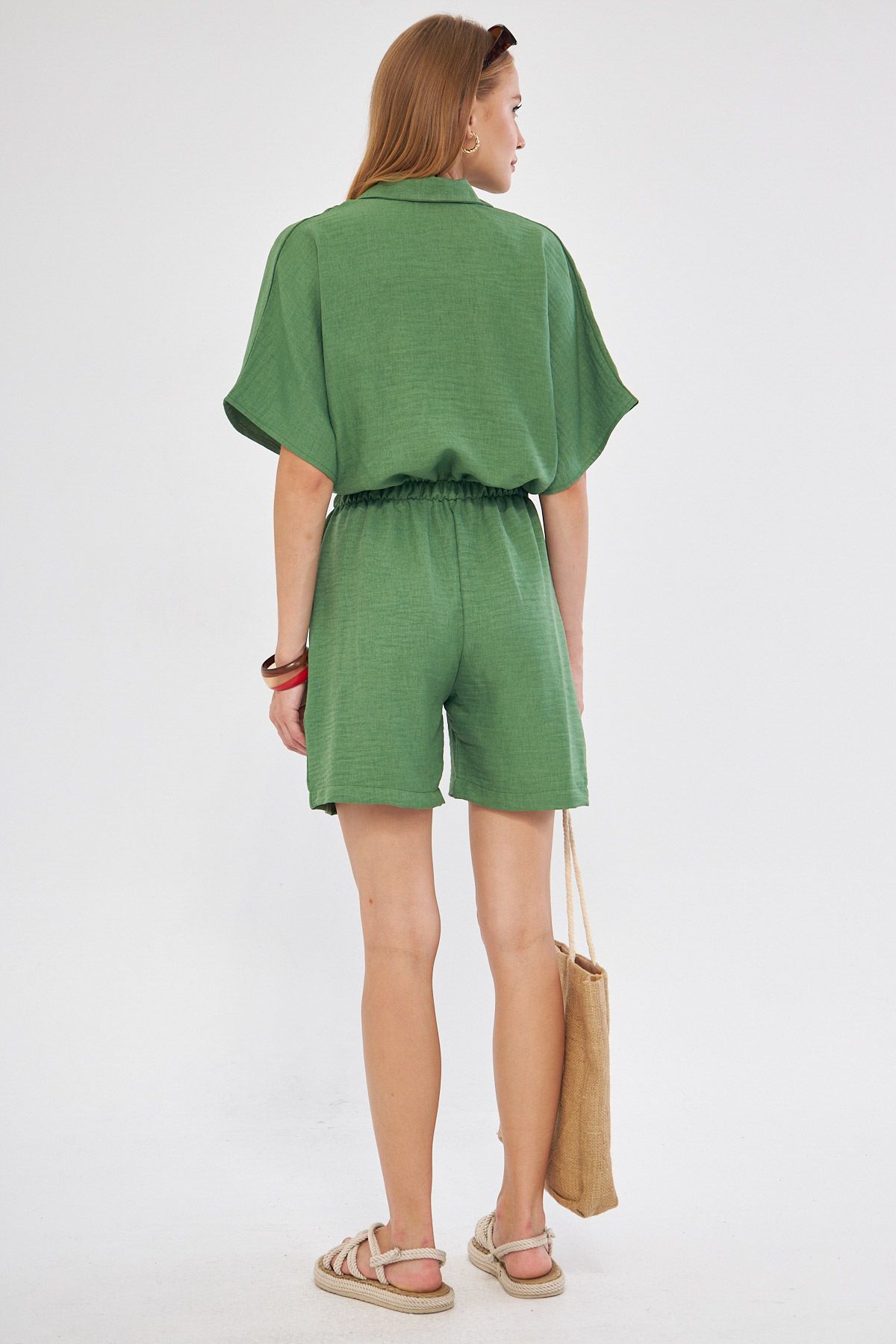 Female Green Shirt Cep Short Jumpsuit Arm-24Y001113