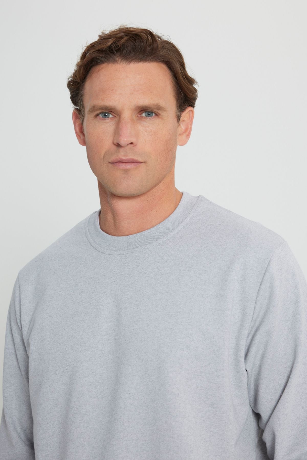 Men's Gray Melanj Standard Fit Normal Cutting 2 Yarn Cotton Bike Collar Sweatshirt