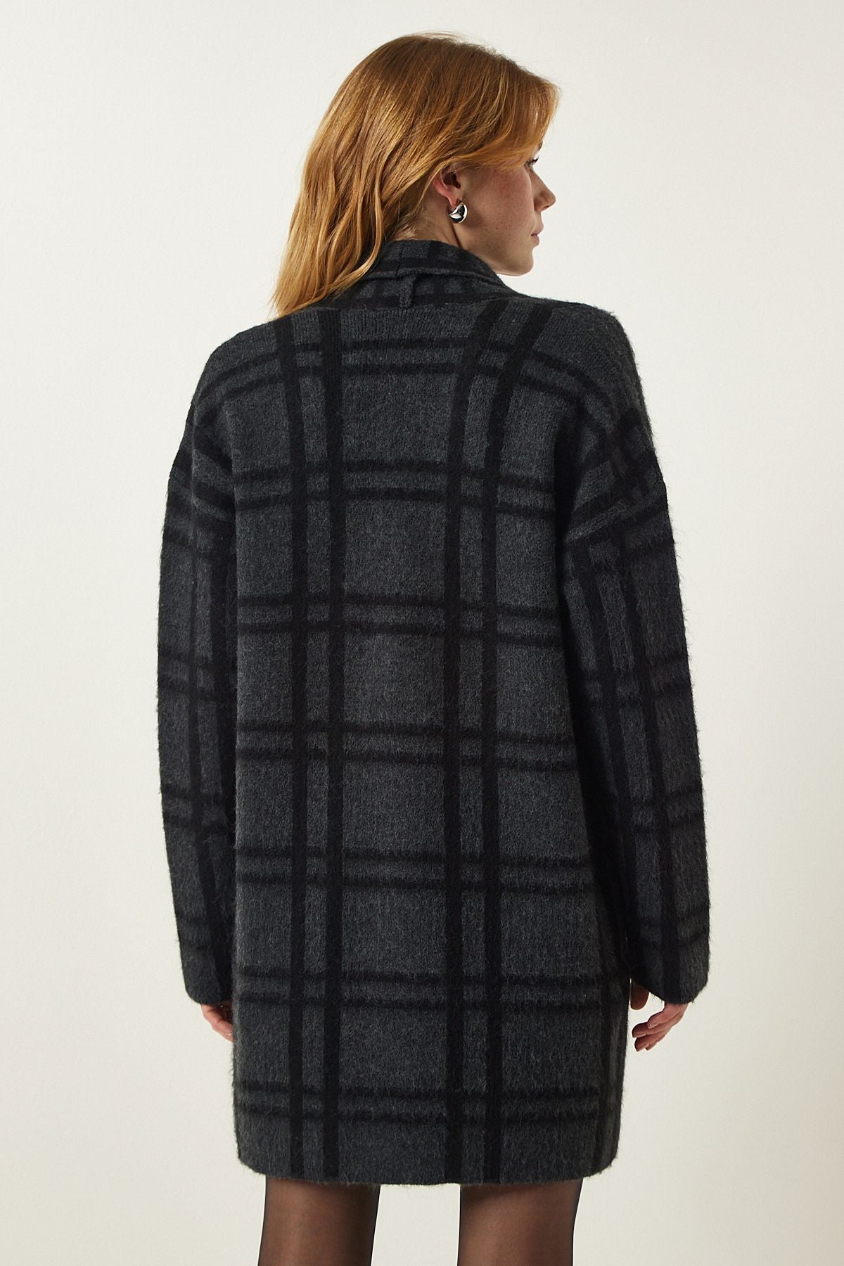 Dark gray square cardigan jacket pf00061