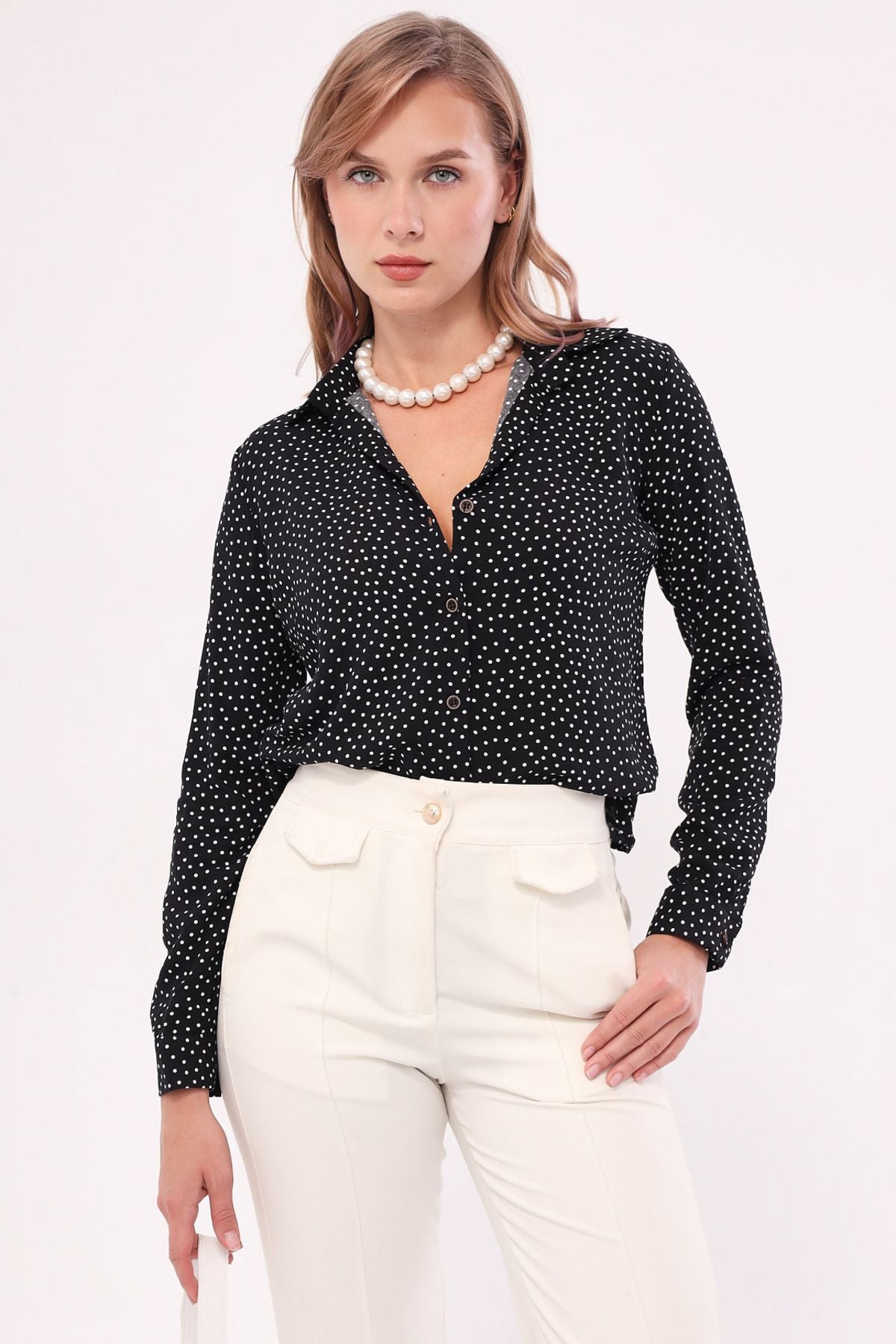 WOMEN'S BLACK POINT LONG SOLD SHIRT ARM-22K001064