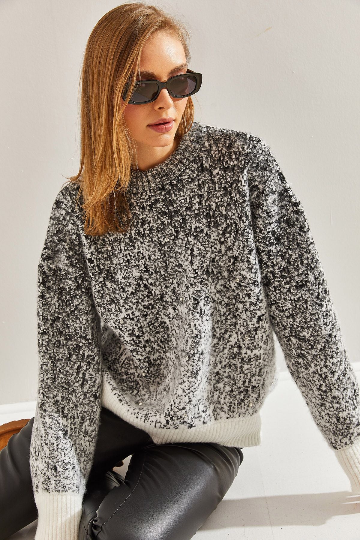 Female Pearl Stone Detail Knitwear Sweater