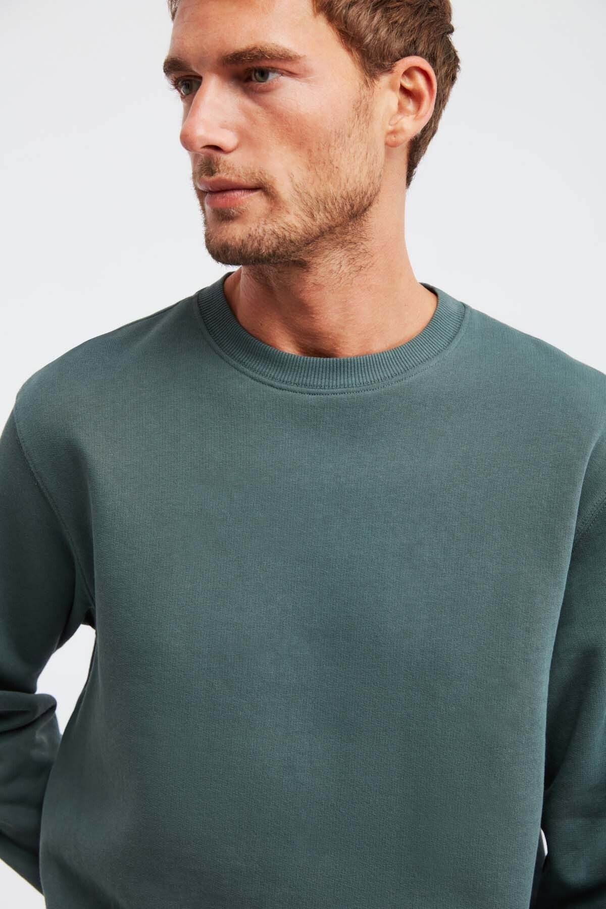 Travis men's soft fabric regular fit round collar dark green sweatshirt