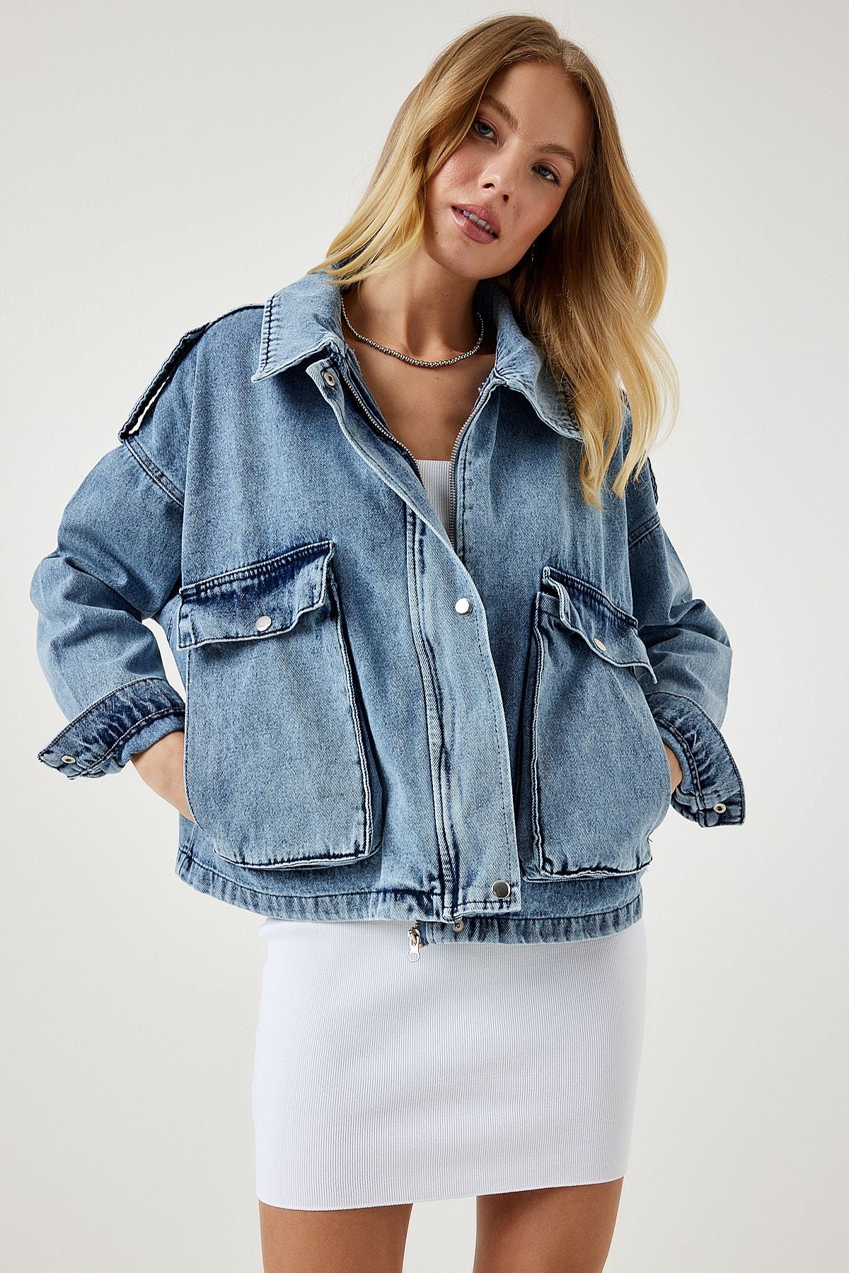 WOMEN'S LIGHT BLUE WIDE POCK APOLET WITH DENİM JACKET RV00170