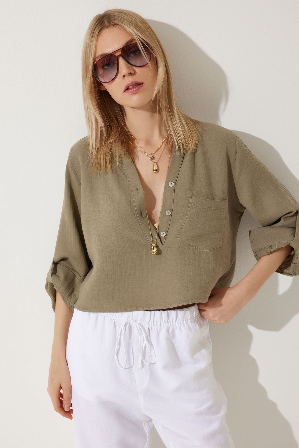 Female Khaki Judge Yaka Premium Muslin Shirt Blouse RG00028