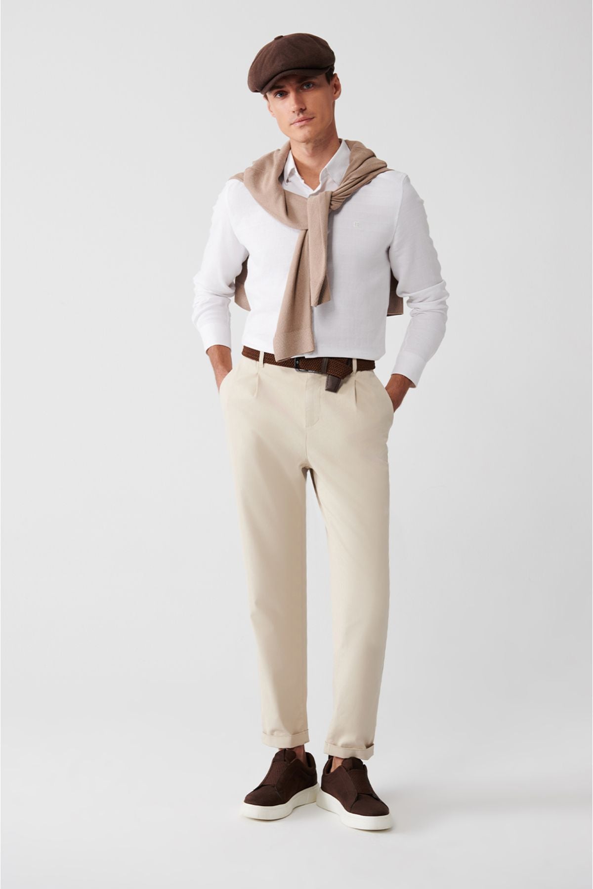 Men's Beige Side with Rubble Soft key Chino Trousers A32Y3002