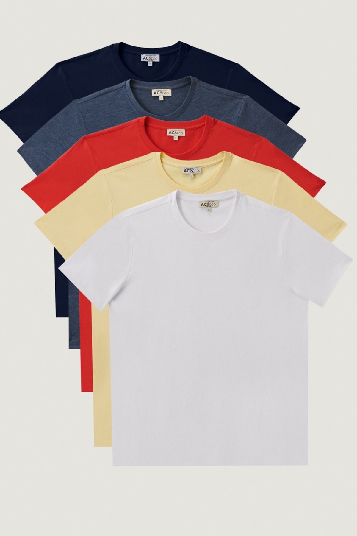 Men's White-Lacı-Yellow-Red-Intigo Melanj Slim Fit Bicycle Collar 5 Basic T-shirt package