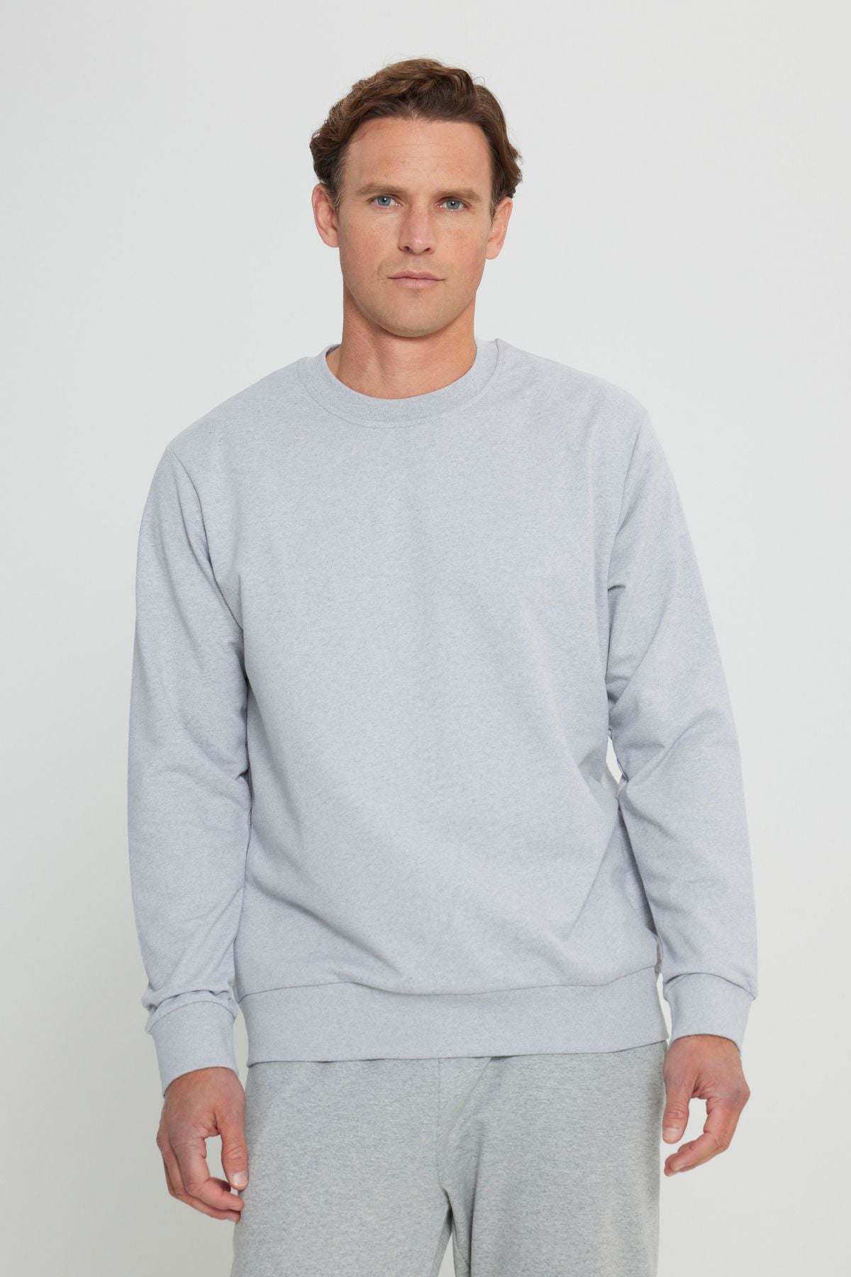 Men's Gray Melanj Standard Fit Normal Cutting 2 Yarn Cotton Bike Collar Sweatshirt