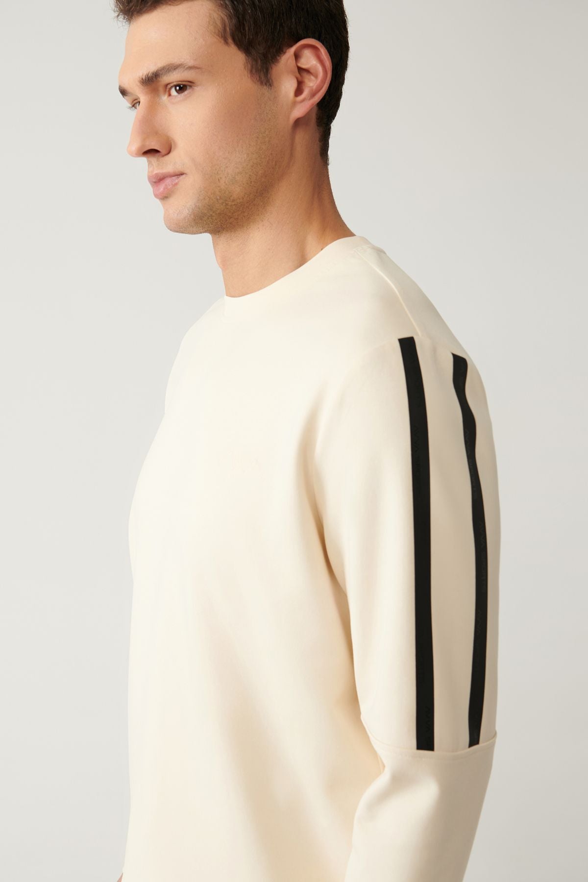 Men's Beige Bicycle Collar Interlok Printed Sweatshirt A41y1203