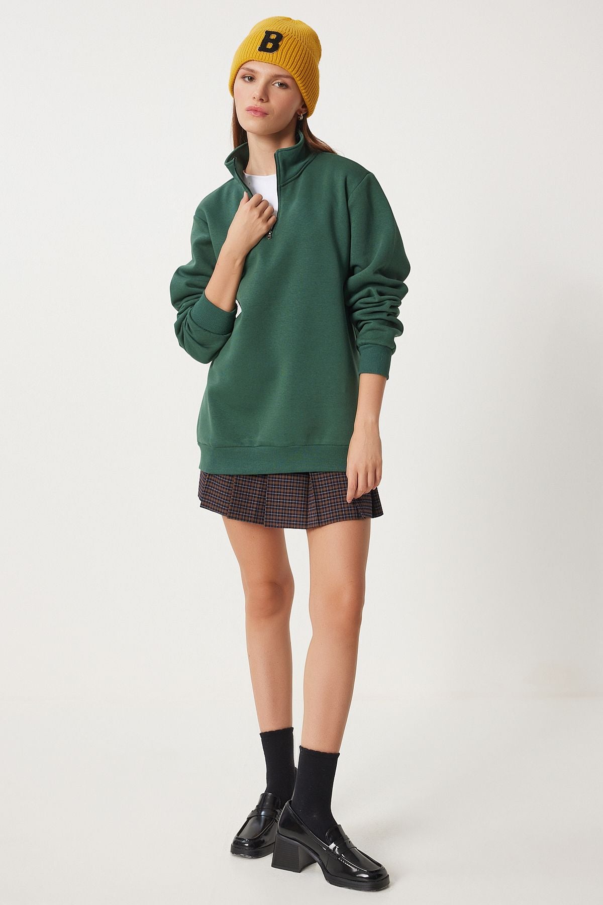 Woman Dark Green Zippered Sweatshirt vn00019
