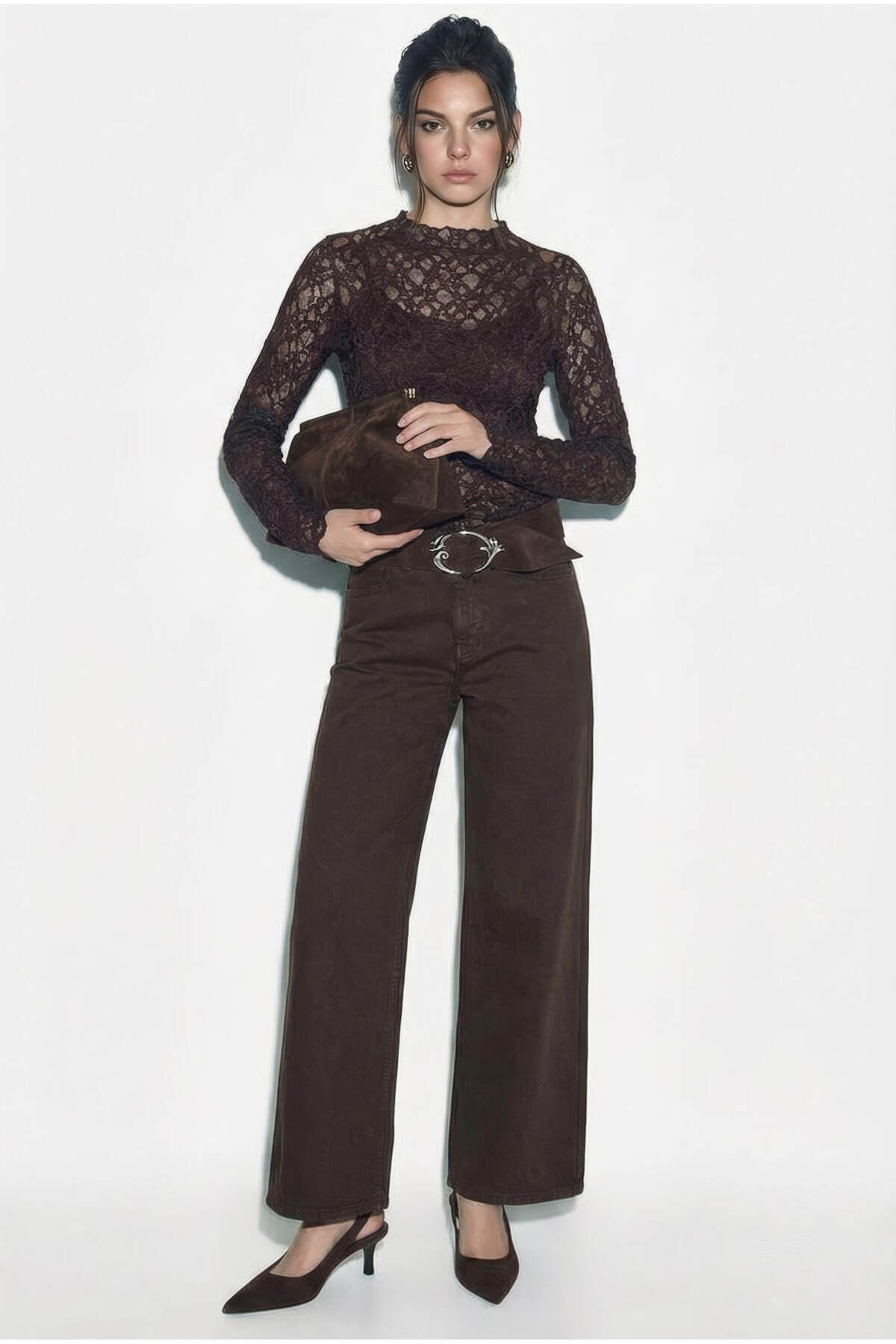 Women's Transparent Lace Long Sleeve Half Turtleneck Blouse 60283932