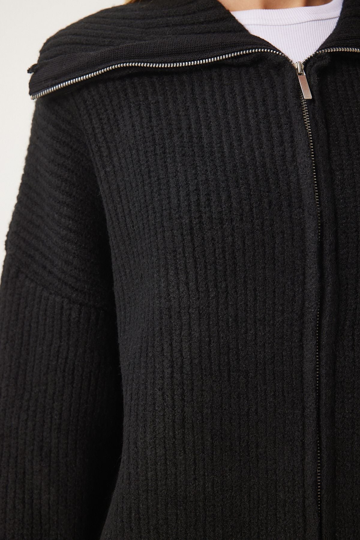 Female black zipper collar knitwear cardigan mx00173