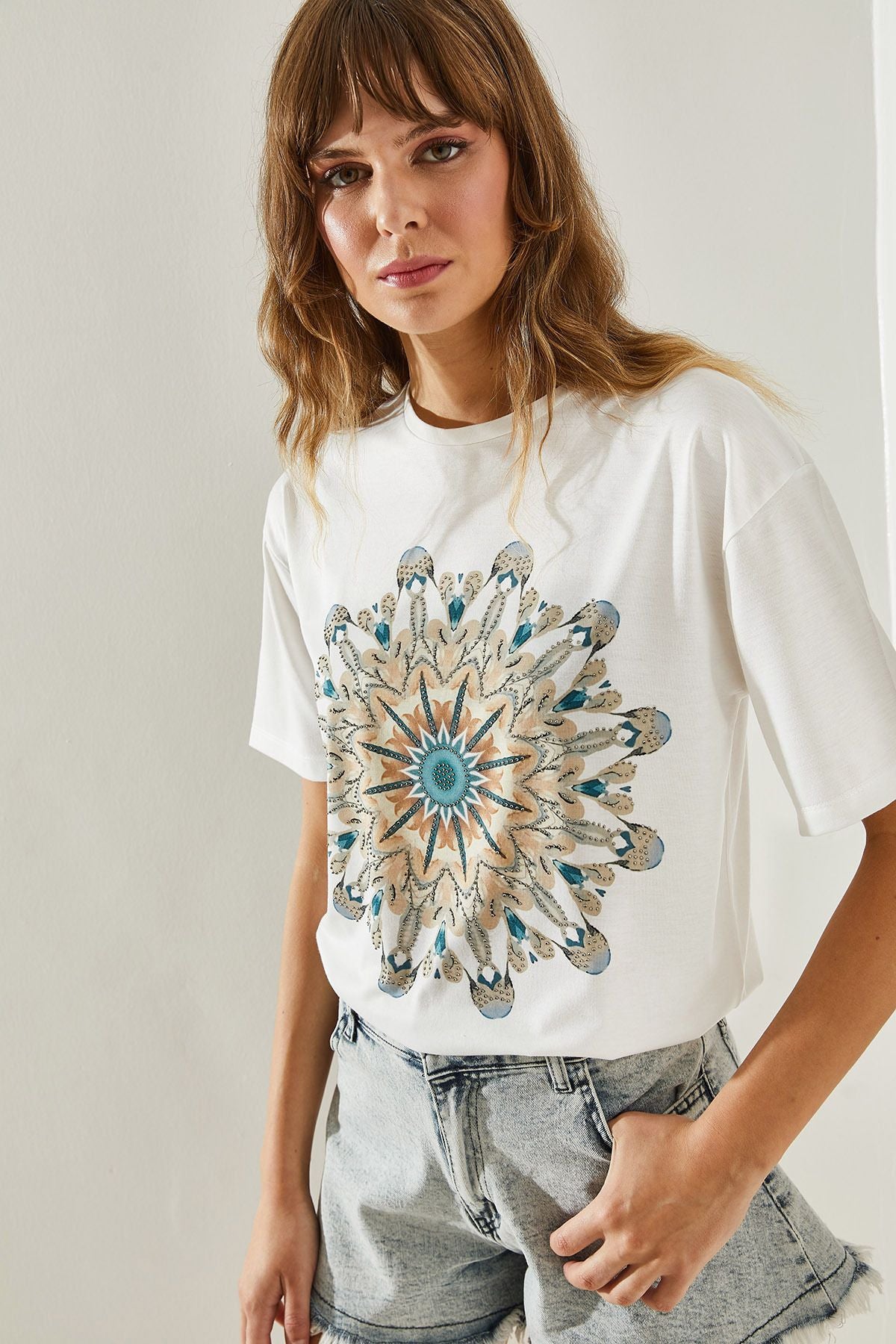 Women's Ethnic Digital Printed Stone Short Sleeve T-Shirt 60251385