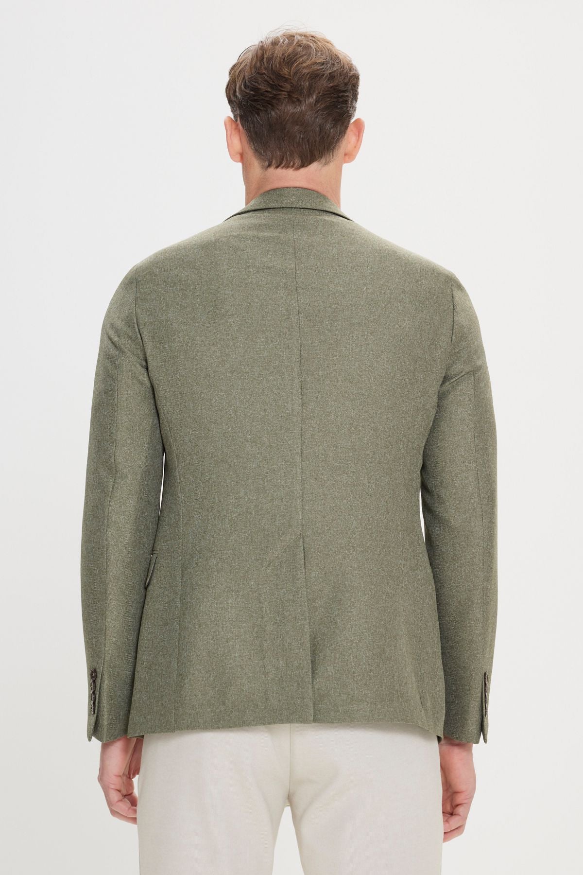 Men's green slim fit narrow cutting mono collar pattern blazer jacket