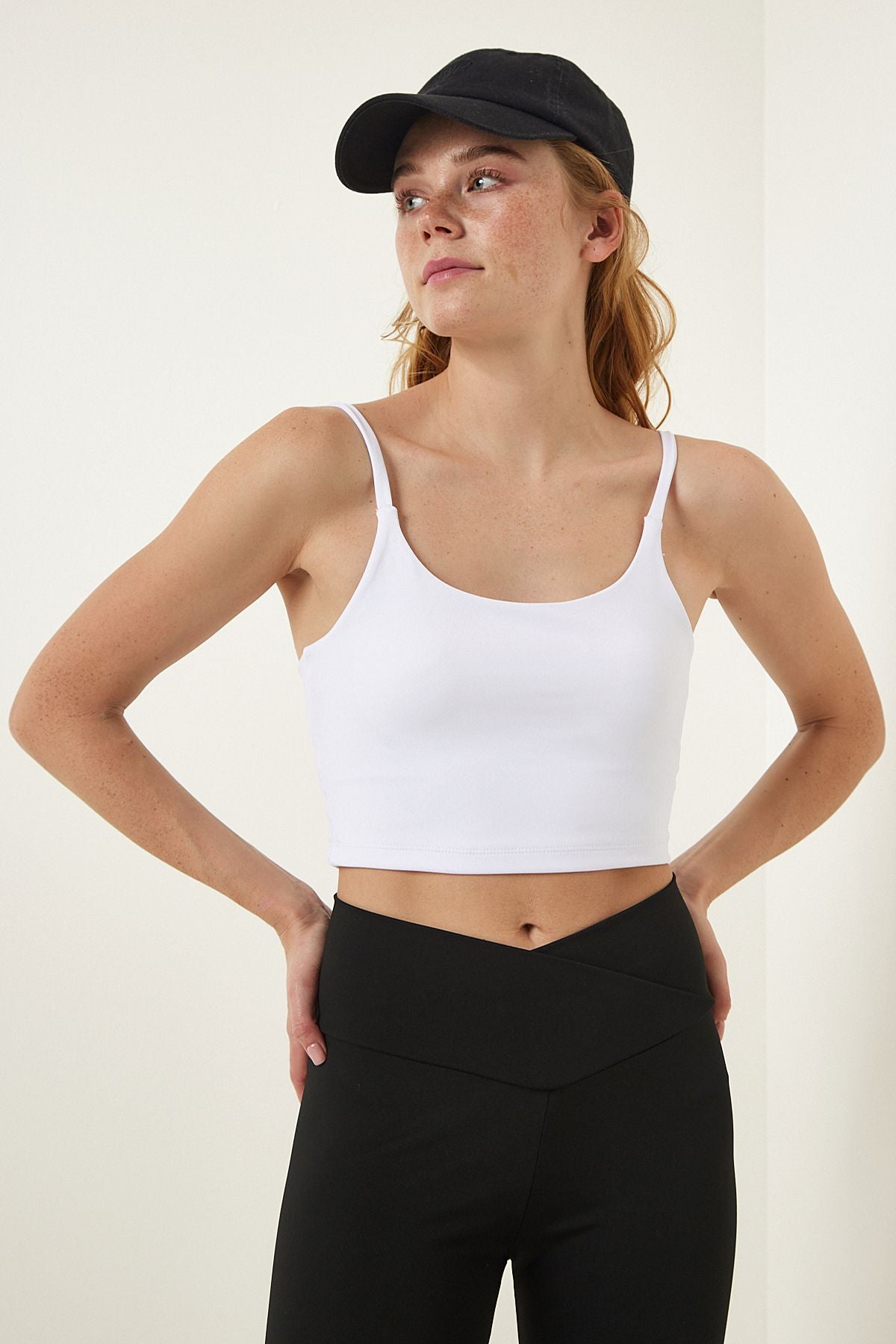 White thin strap knitting sports bra OW00020