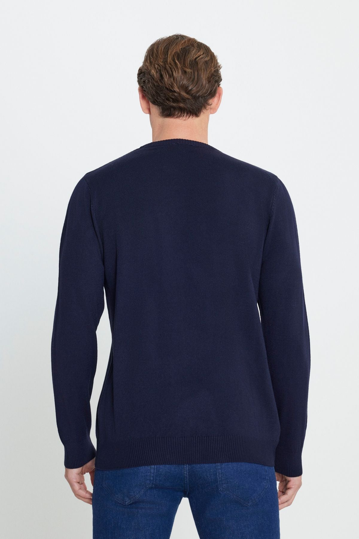 Men's Navy Blue Following Anti-Pilling Standard Fit Normal Normal Cut Bicycle Knitwear Kazakh