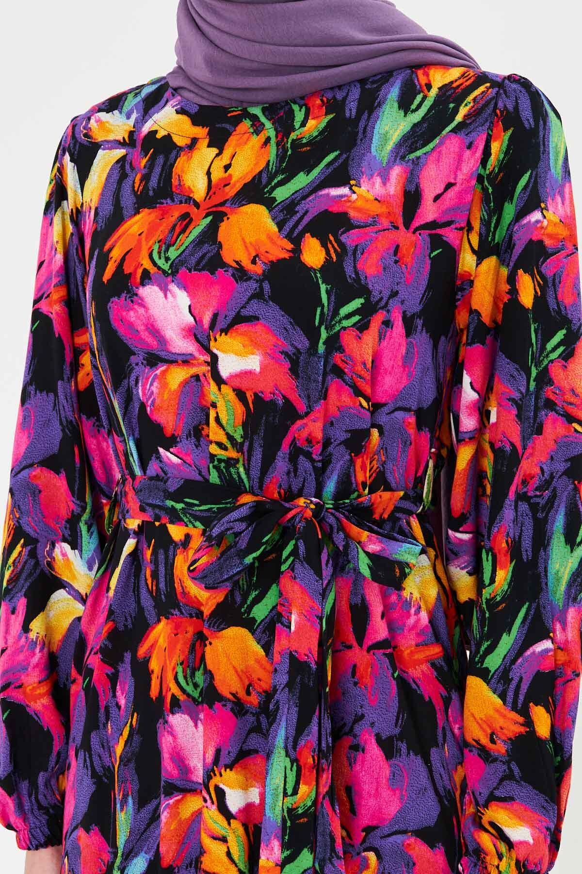Female Purple Zero Back Back Zipper Skirt End Long Hijab Dress with Ruffle Born Arm-25k001101