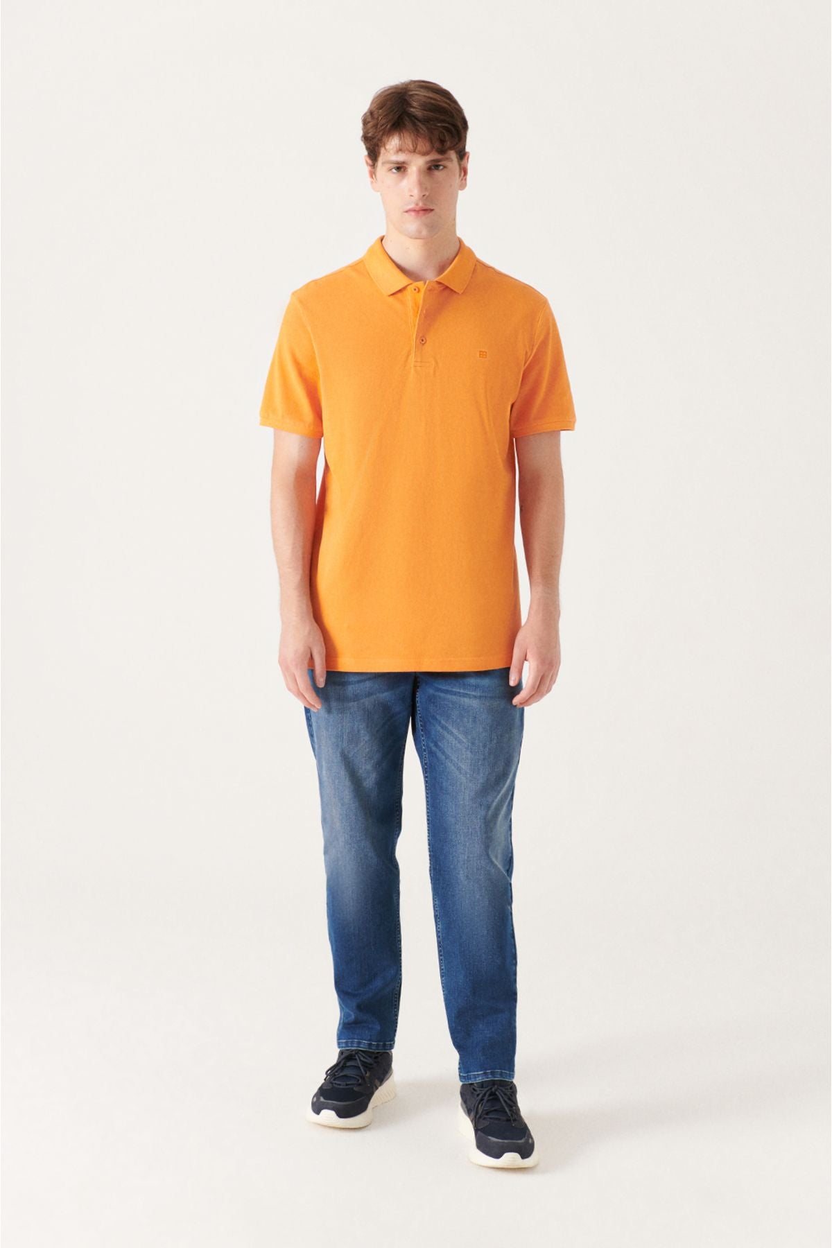 Men's Orange 100 %Cotton Cool Polo Yaka T-shirt E001004