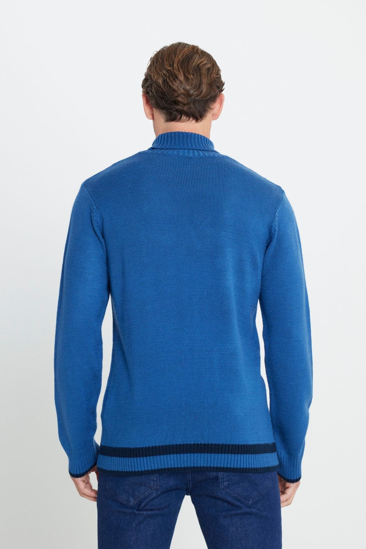 Men's Avaş Blue Standard Fit Normal Cut Full Fisherman Neck Jacquard Knitwear Sweater