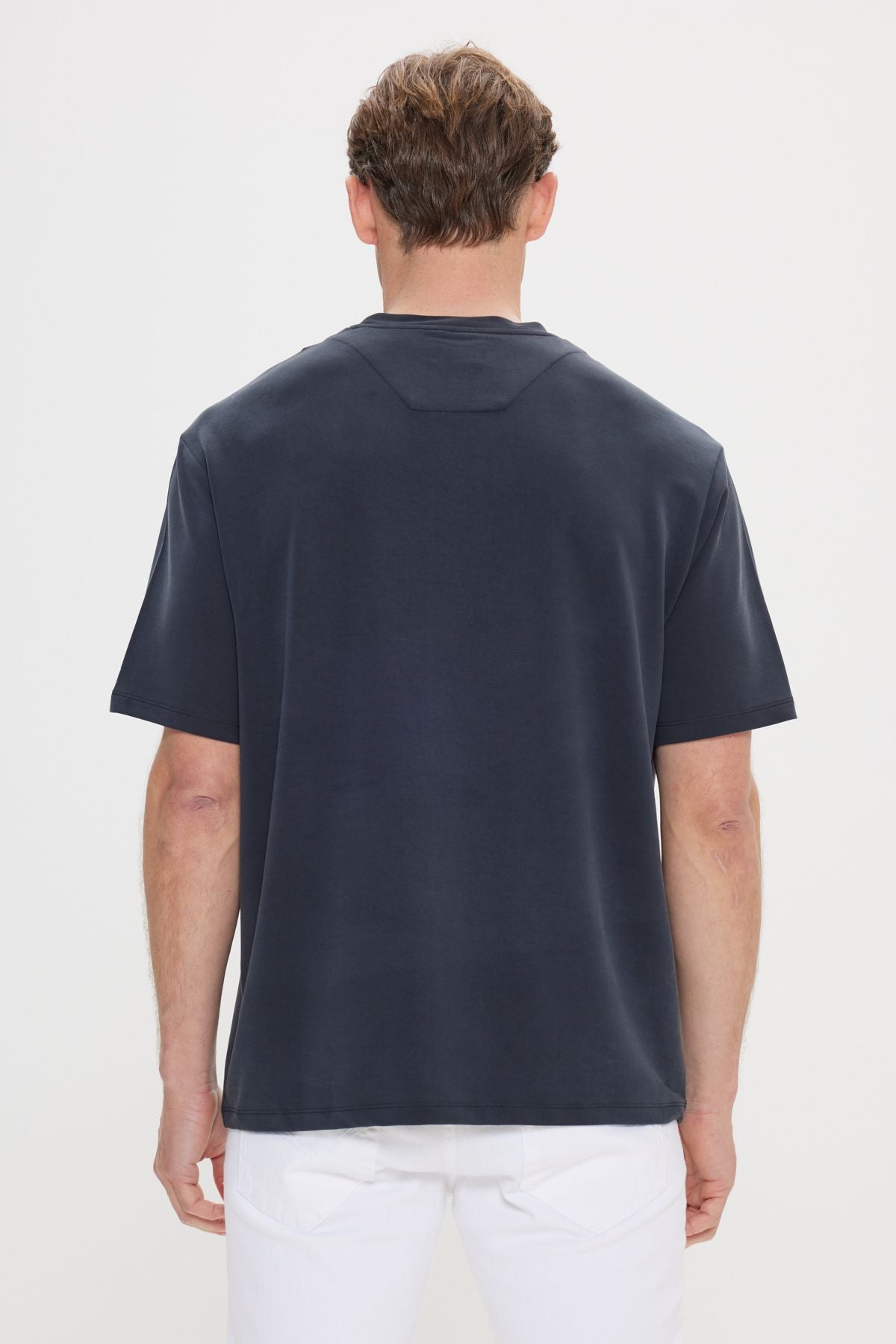 Men's navy blue modern fit comfortable cut bike collar flexible t -shirt