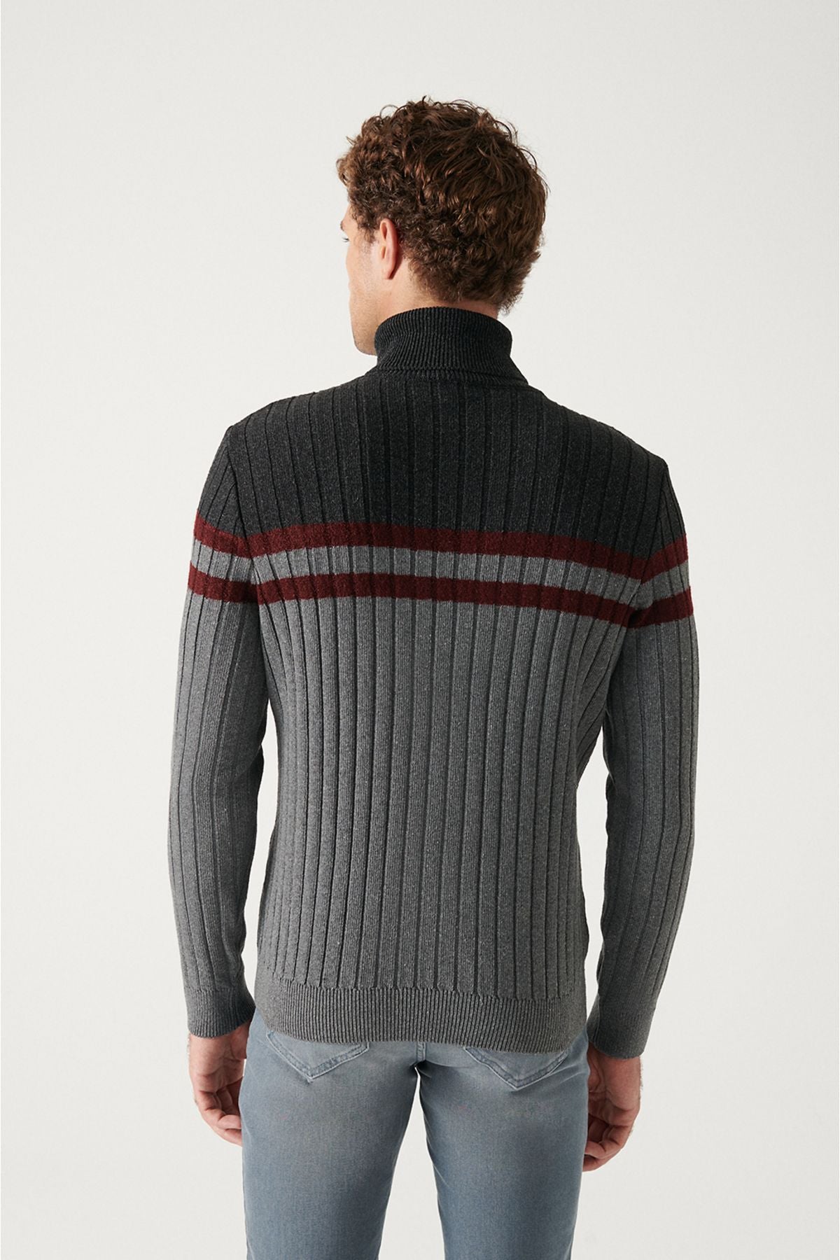 Men's anthracite Full Fisherman Neck Wool Sweater A22y5021