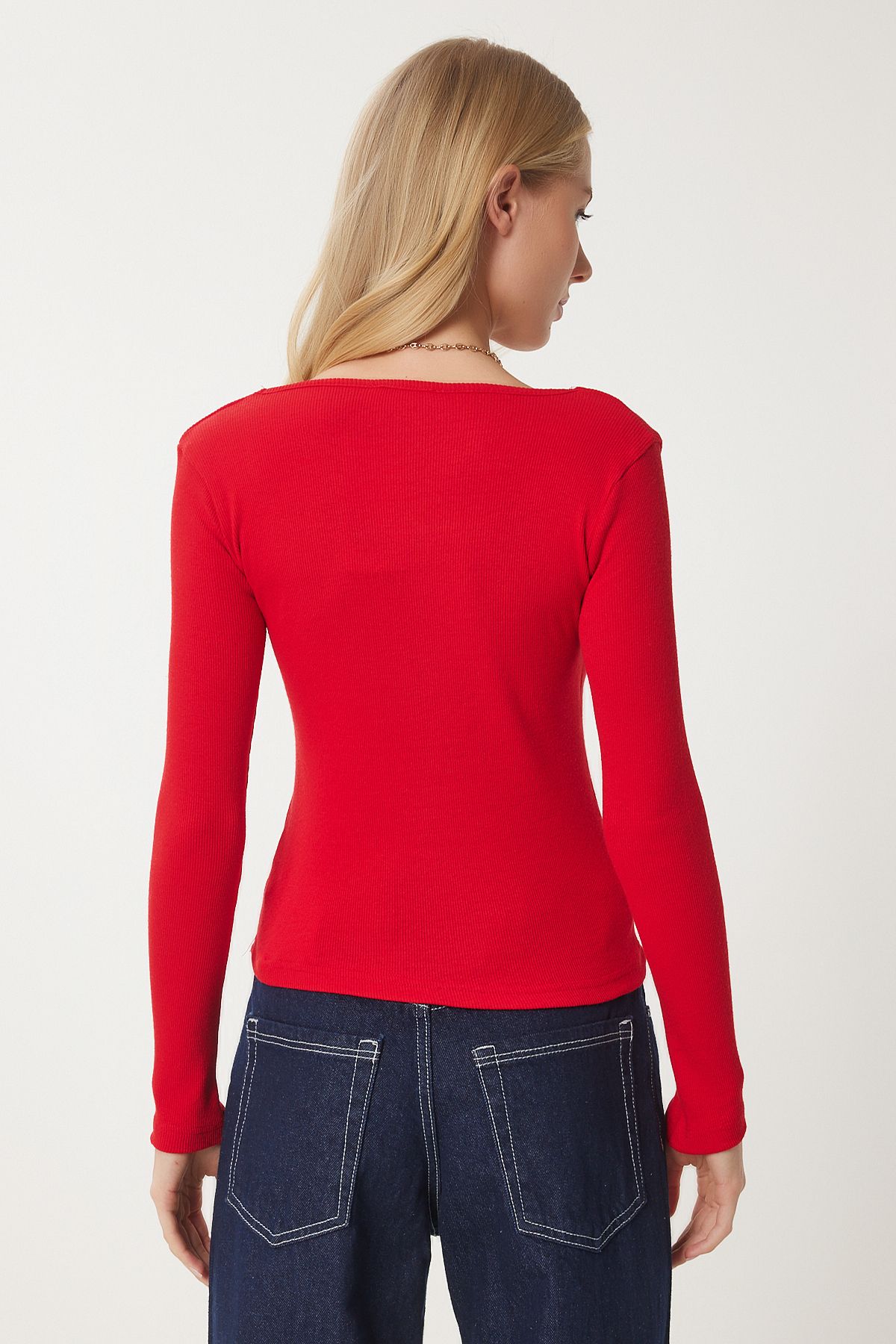 Woman Red Square Collar Wick Knitting Blouse GT00052