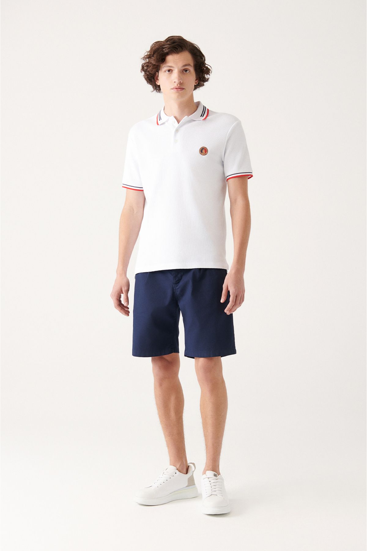 Men's White 100 %Cotton Marinated Polo Yaka T-shirt A31y1035