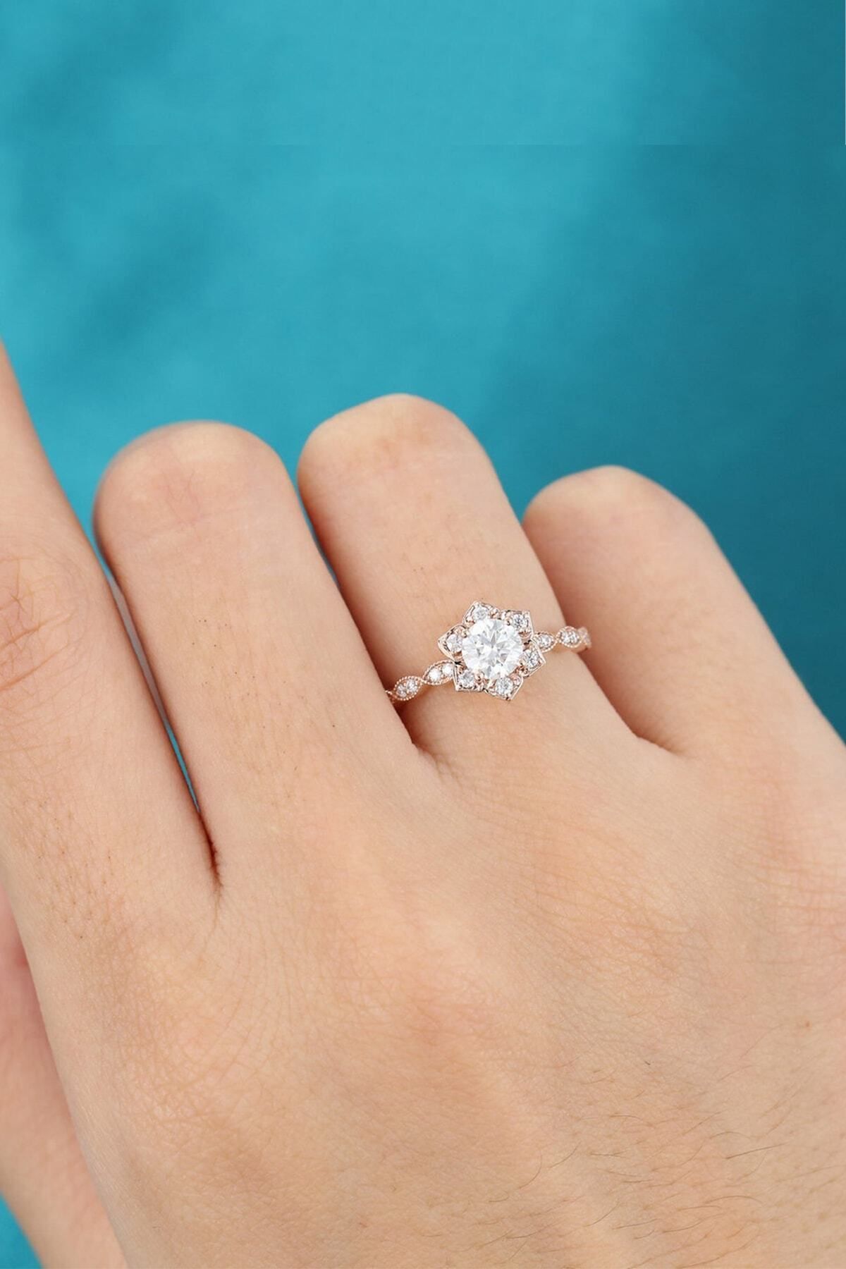 Flower Model Vintage Adjustable 14 K Rose Gold Plated Woman Ring