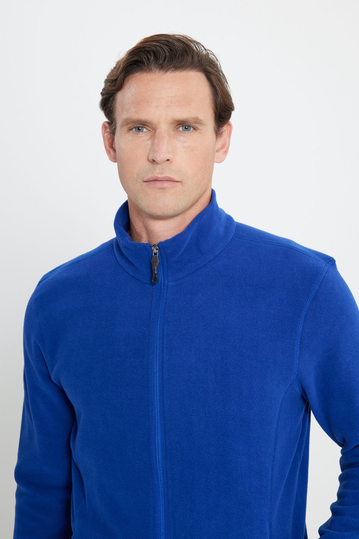 Men's Saks Blue Anti-Pilling Standard Fit Bato Yaka Sweatshirt Polar Jacket