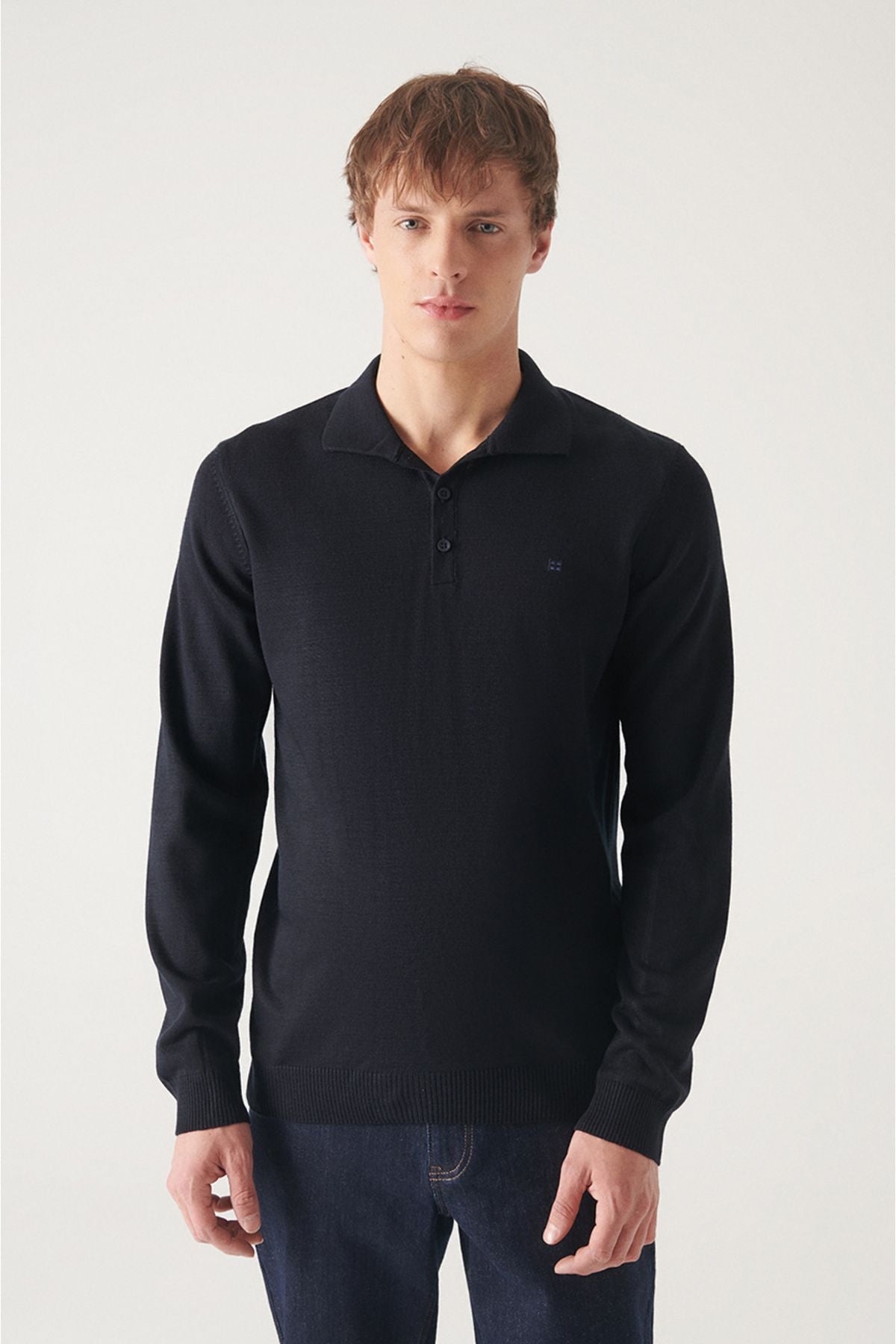Men's navy blue wool mixed Polico Knitwear Sweater E005017
