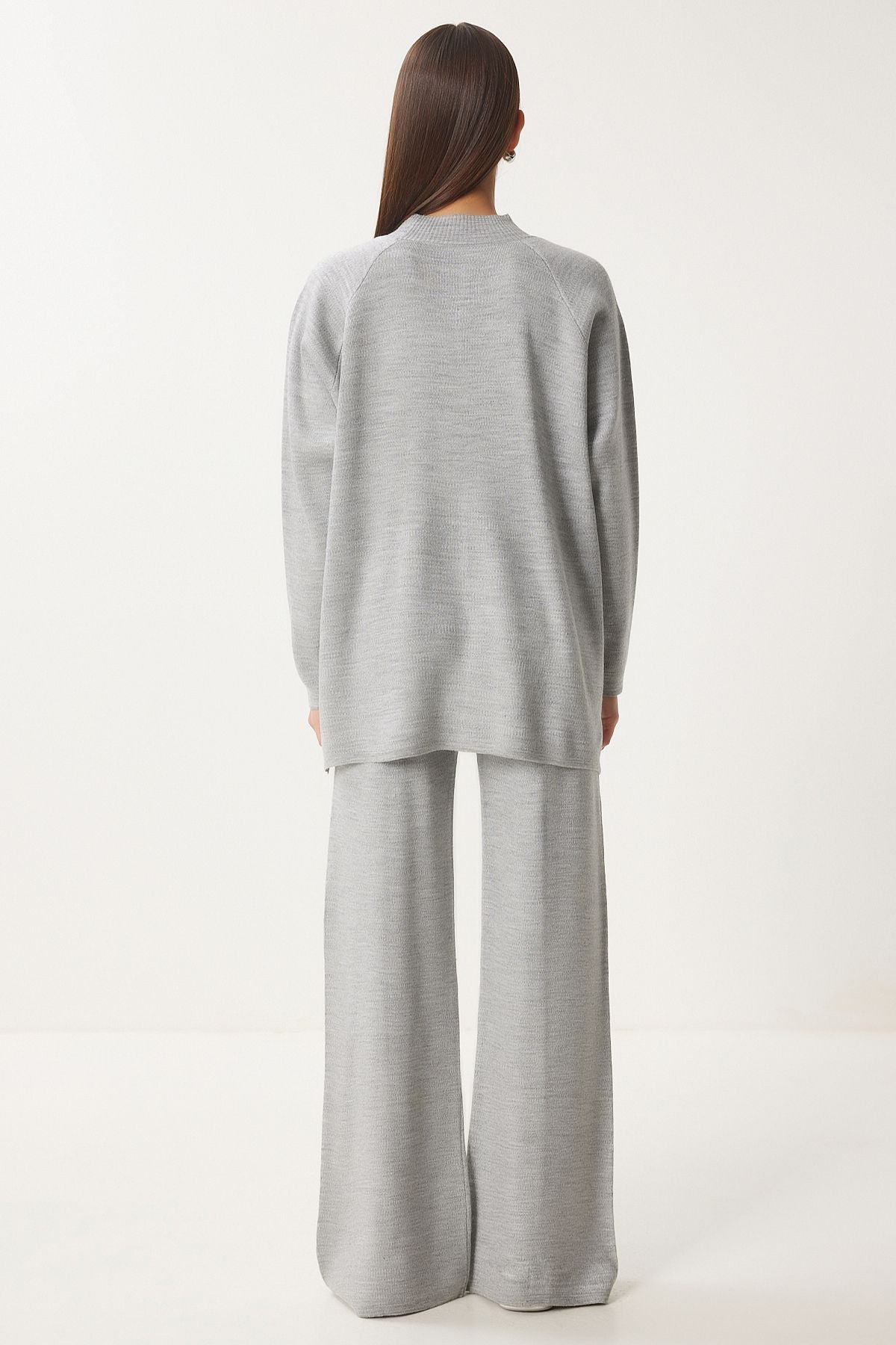 Woman Light Gray Stylish Knitwear Cossack Pants Set Mu00012