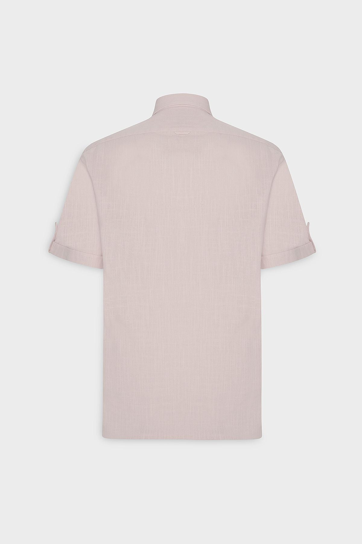 Men's Pink Comfort Fit Casual Cutting Buttoned Neck Linen Looking 100 %Cotton Short Sleeve Shirt