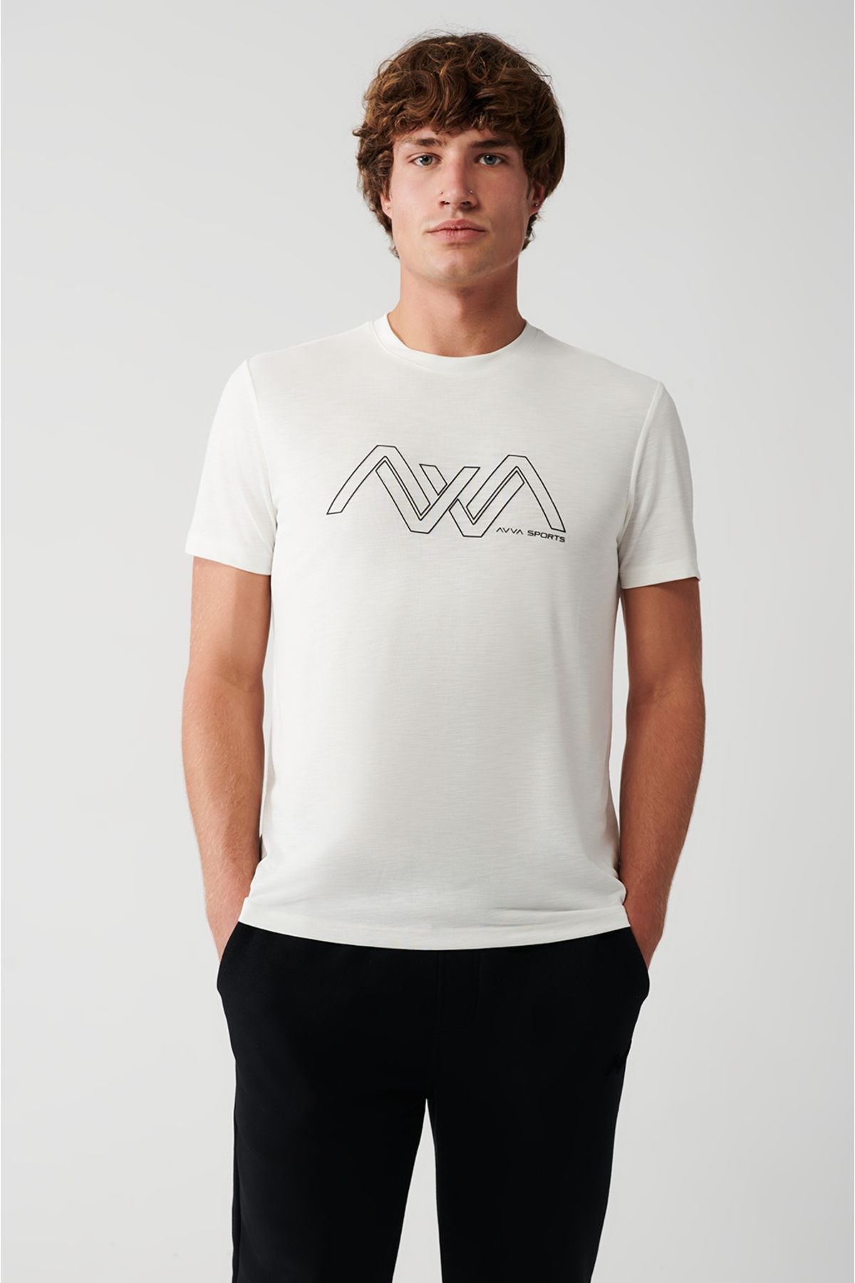 Men's Ecru Soft Touch Bicycle Collar Printed T-shirt A31y1196