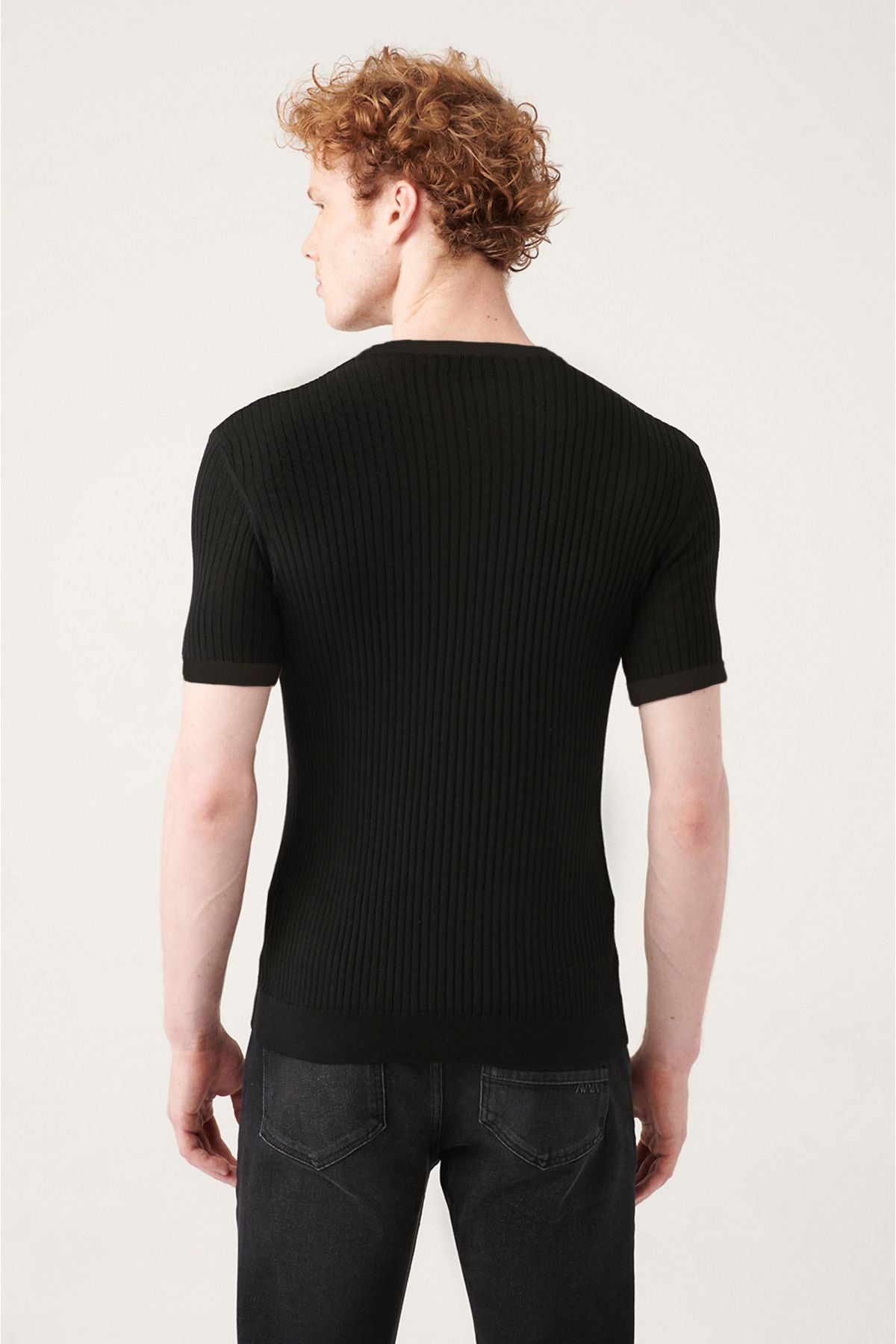 Men's black bike collar wick riban Slim fit narrow cut knitwear T-shirt A31y5003