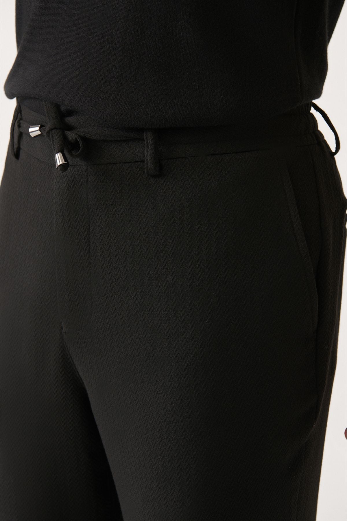 Men's Black Flexible Waist Waist Lacked Pants A31y3202