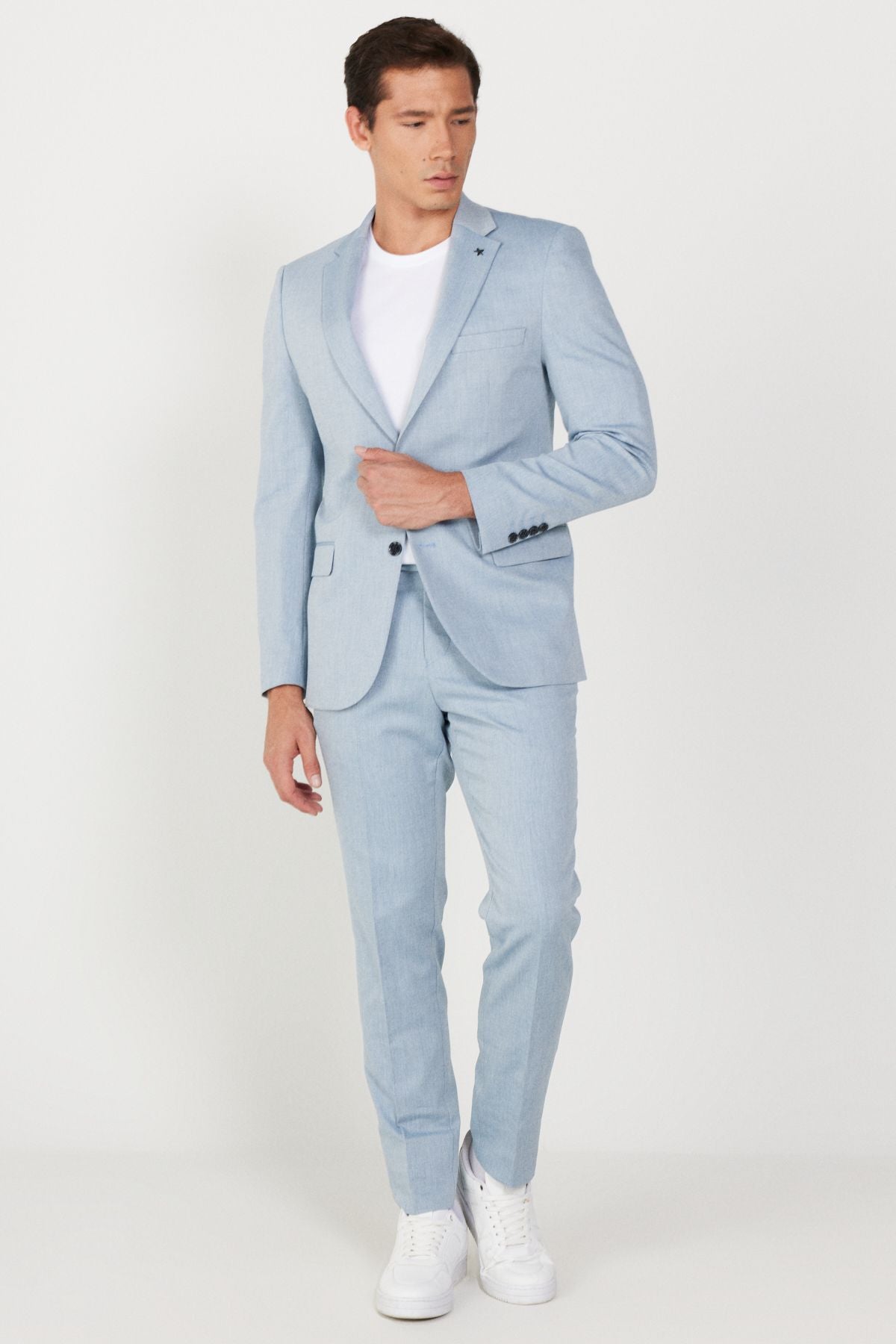 Normal waist slim fit narrow cut blue men's suit