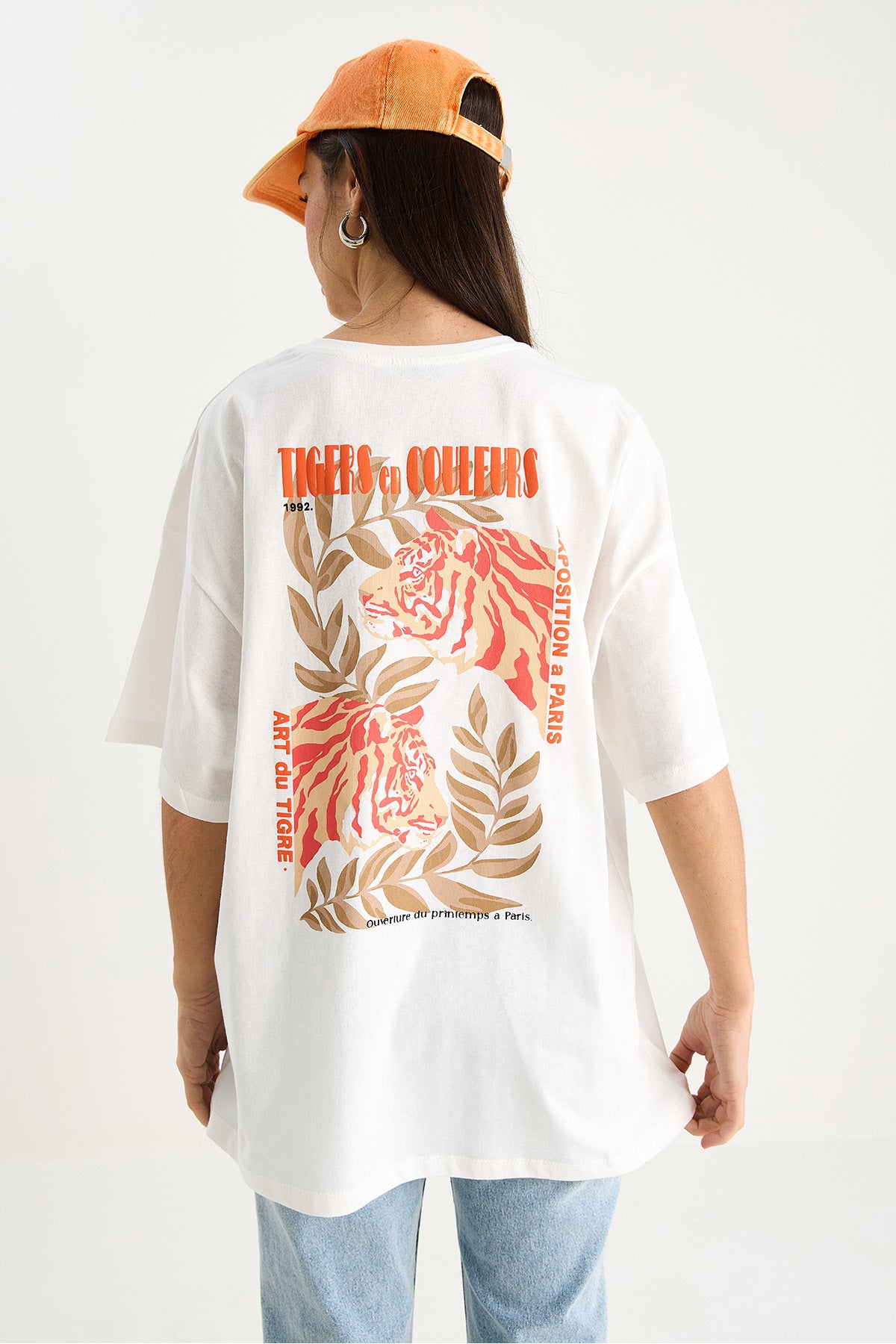 Women's 100% Cotton Tiger Printed Oversize T-Shirt 6015 60283454