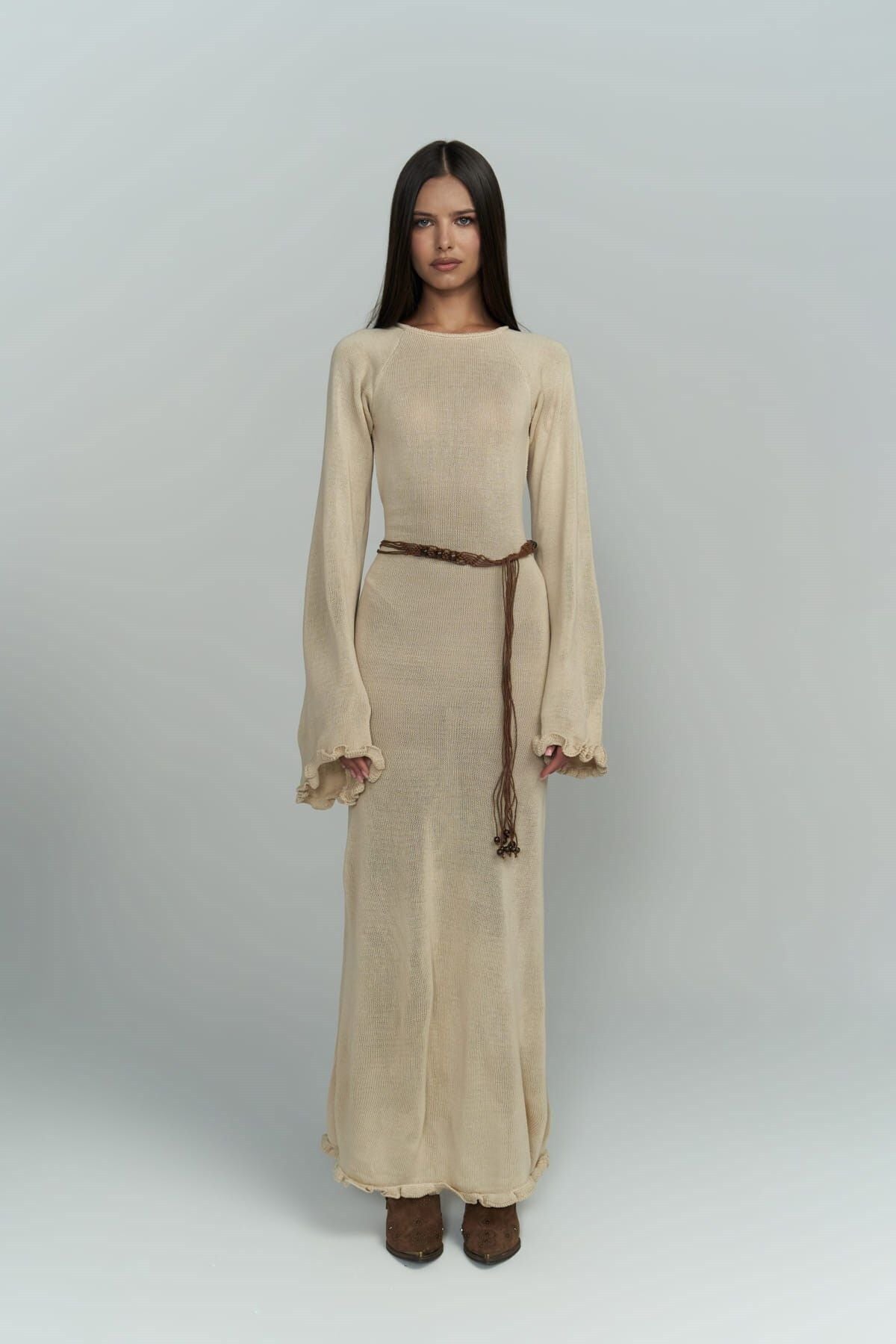 Angela Back Décollette beige knitwear dress