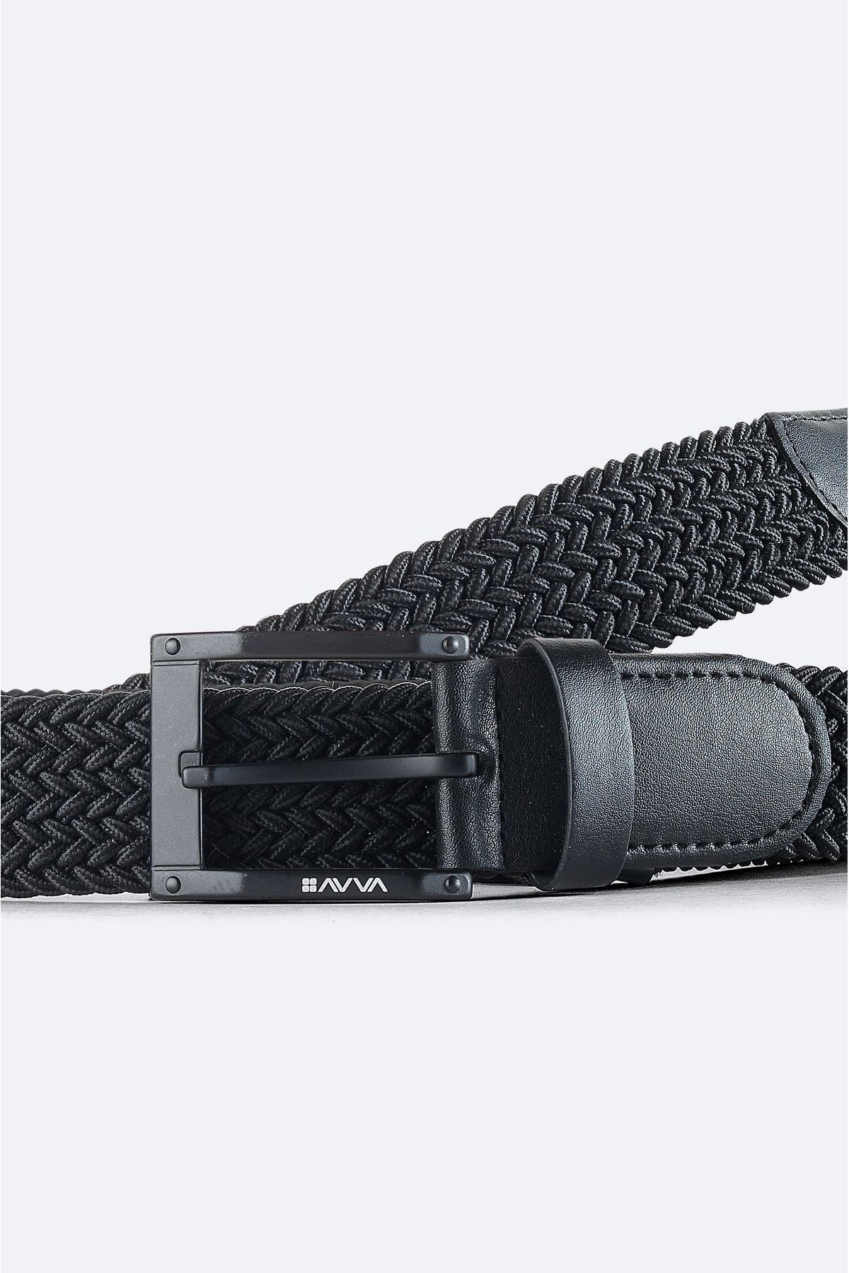 Men's black 100 %leather knit belt A41y9320