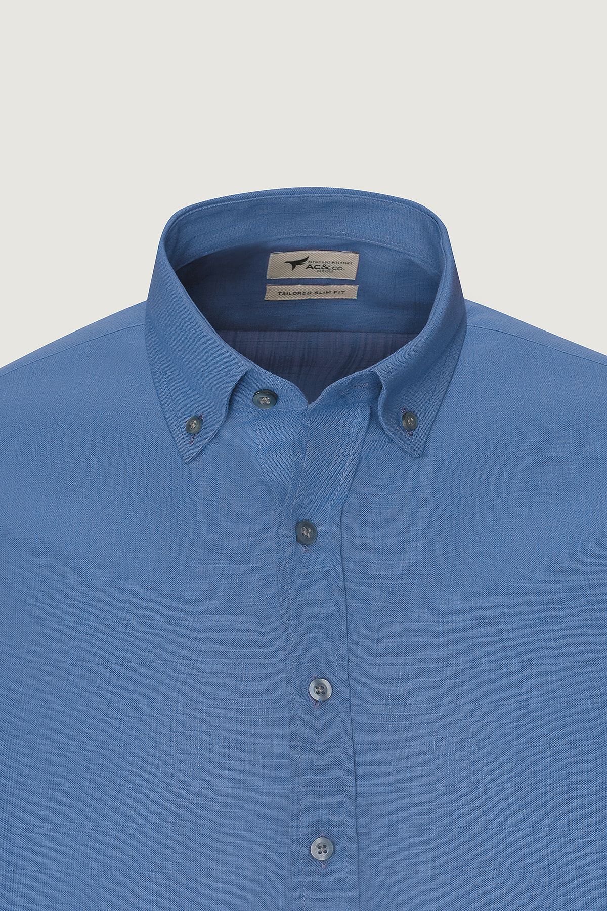 Men's Indigo 100 %Cotton Breathing Fabric Flamle Oxford Slim Fit Fit Narrow Cutting Buttoned Neck Shirt