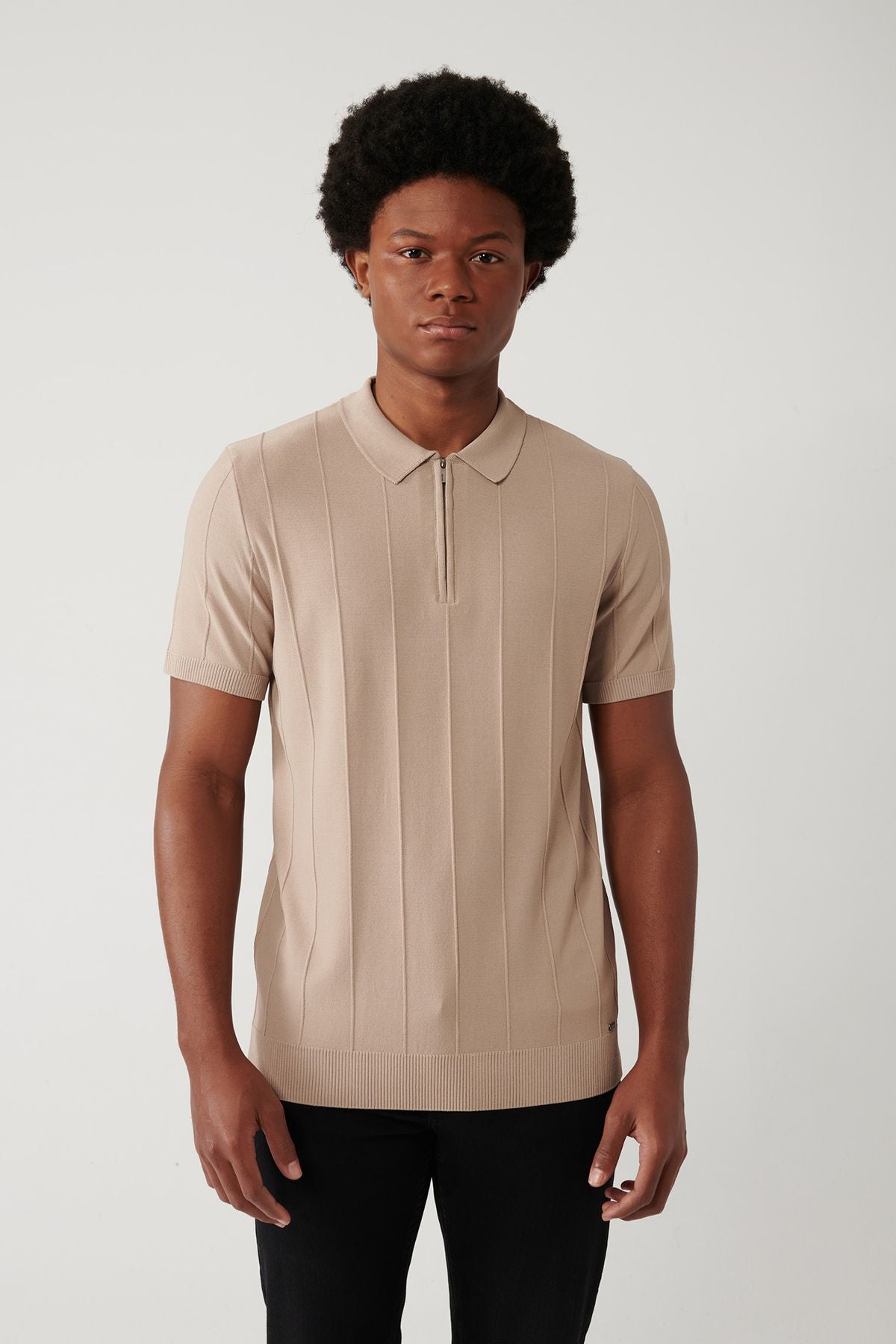 Men's mink zipper rayon wick braided polo collar knitwear T-shirt A41y5073