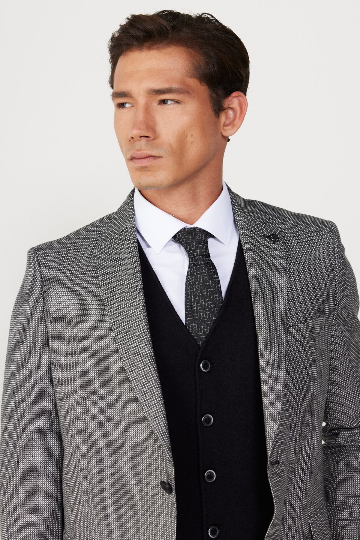 Men's black-and-white comfort fit comfortable cutting mono collar birdsbolic wool jacket