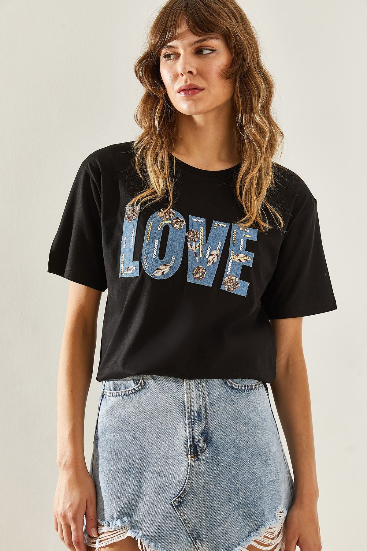 Woman Love Written Processing Detailed Combed T-shirt 60251290