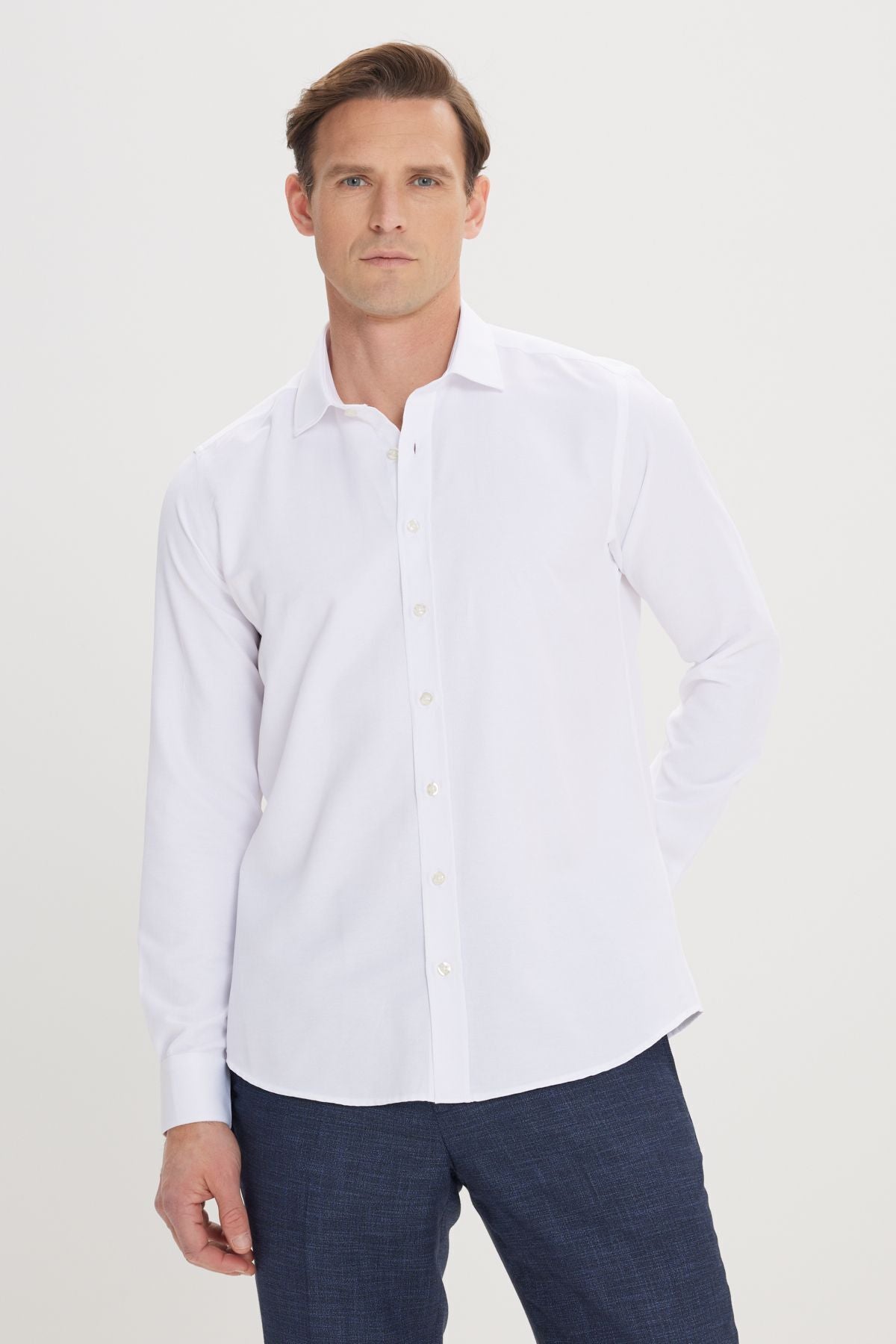 Men's White Special Gift Boxed Slim Fit Num Fit Cut Classic Collar Cotton Amelor Shirt