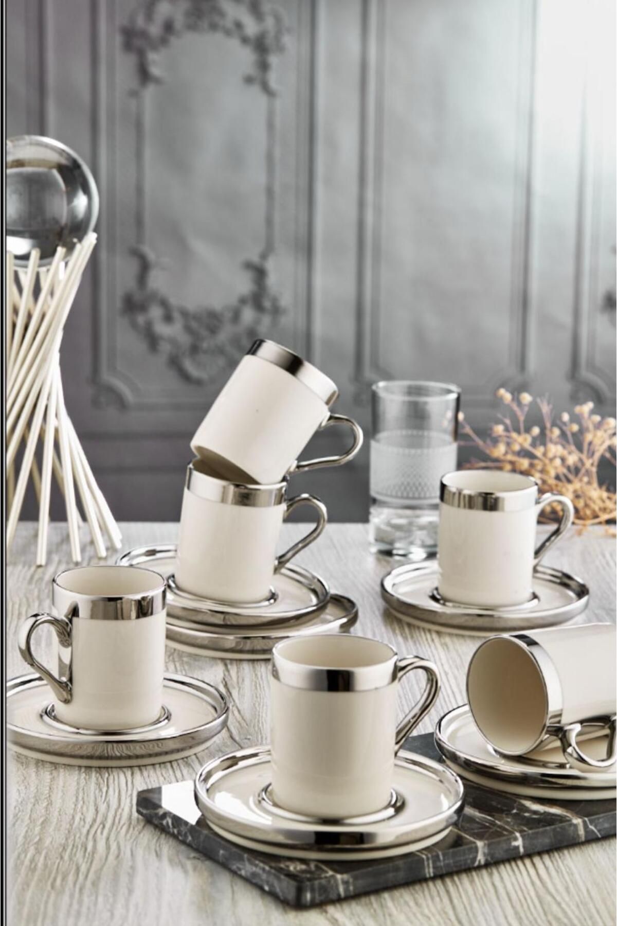 Gözde 12 Piece Platinum Yaldız Coffee Cup Set