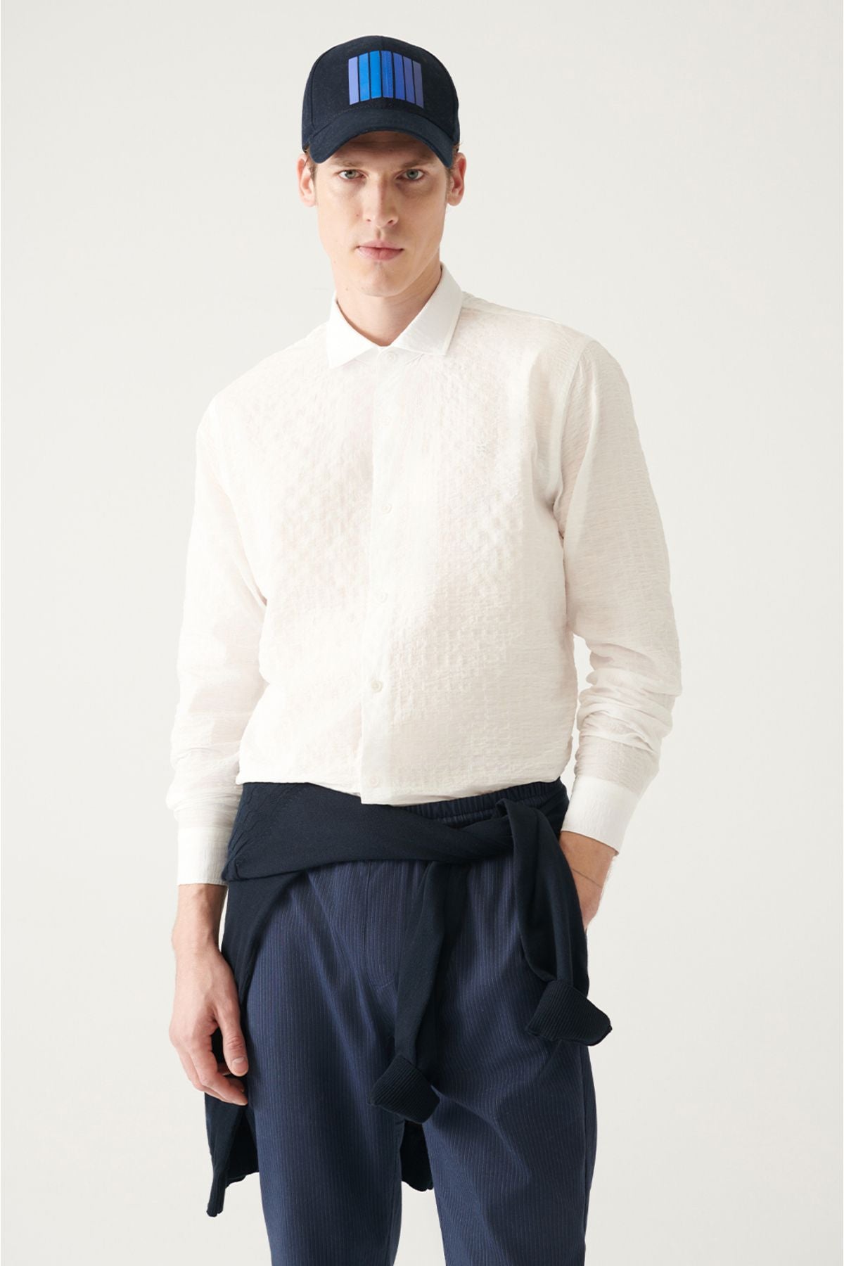 Men's white wafer cotton shirt A31y2060