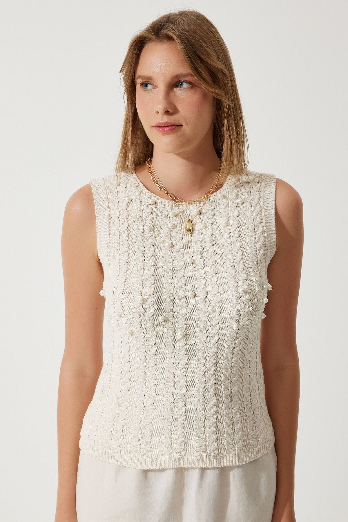 Women's Cream Glass textured summer knitwear sweater BV00118
