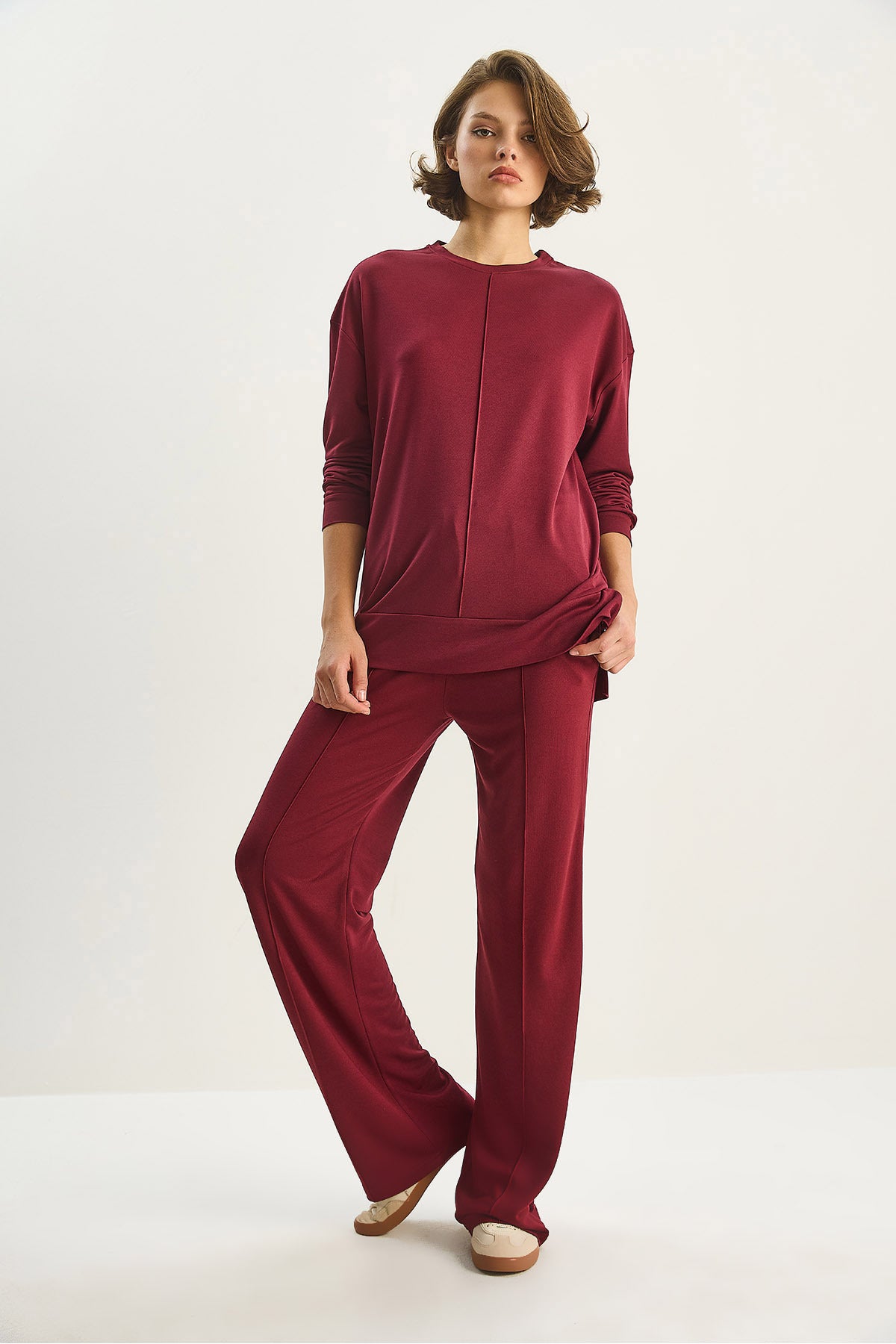 Women's Crew Neck Long Sleeve Top Ribbed Waist Loose Pants Modal Suit 9401 60283624