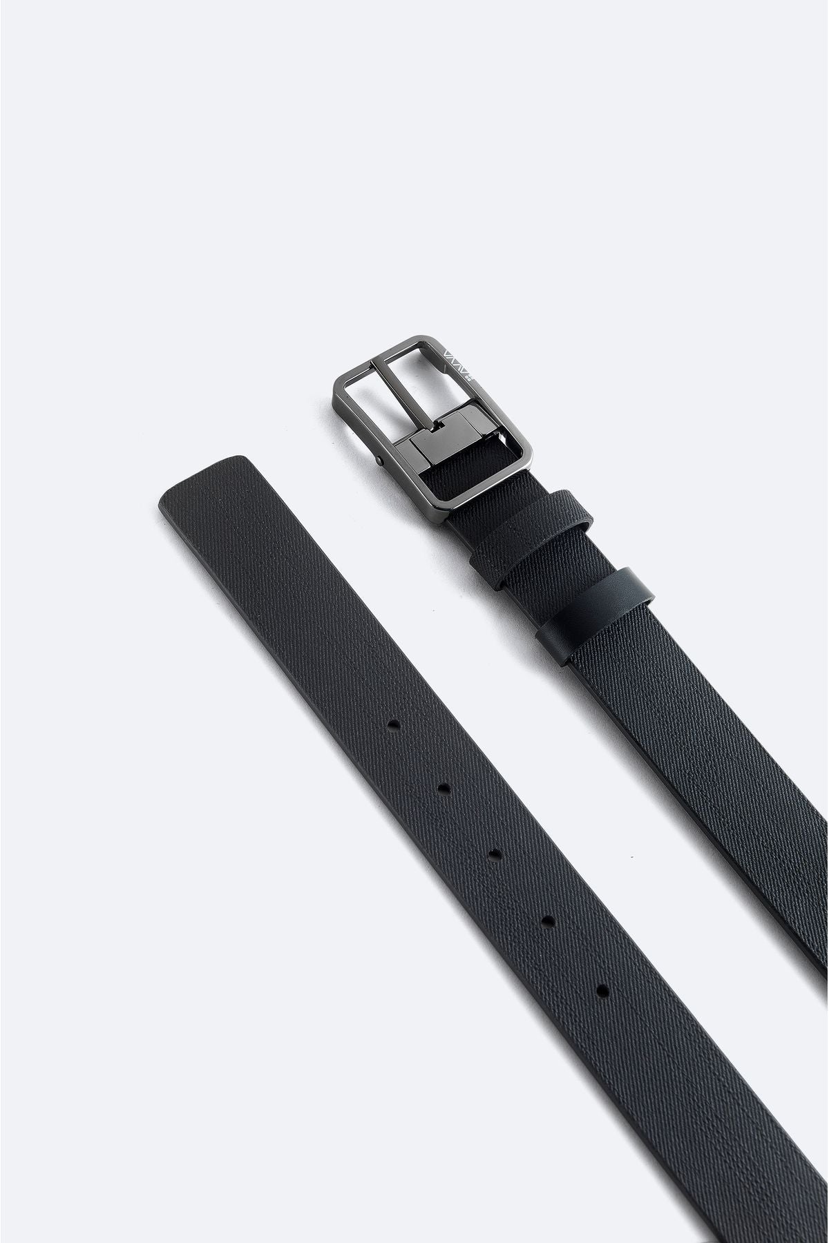 Men's black 100 %leather double -sided flat/patterned belt A41y9312