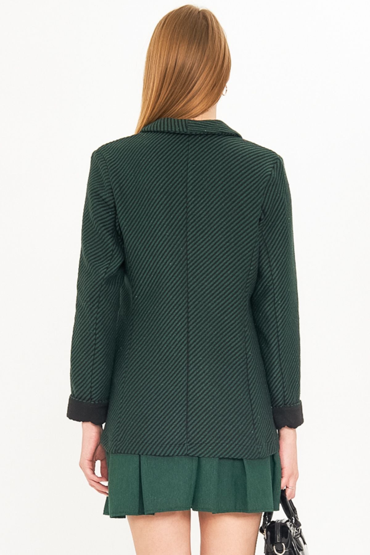 Women's Emerald striped arm folded single button stamp jacket ARM-25K001106
